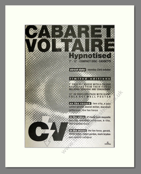 Cabaret Voltaire - Hypnotised. Vintage Advert 1989 (ref AD16315)