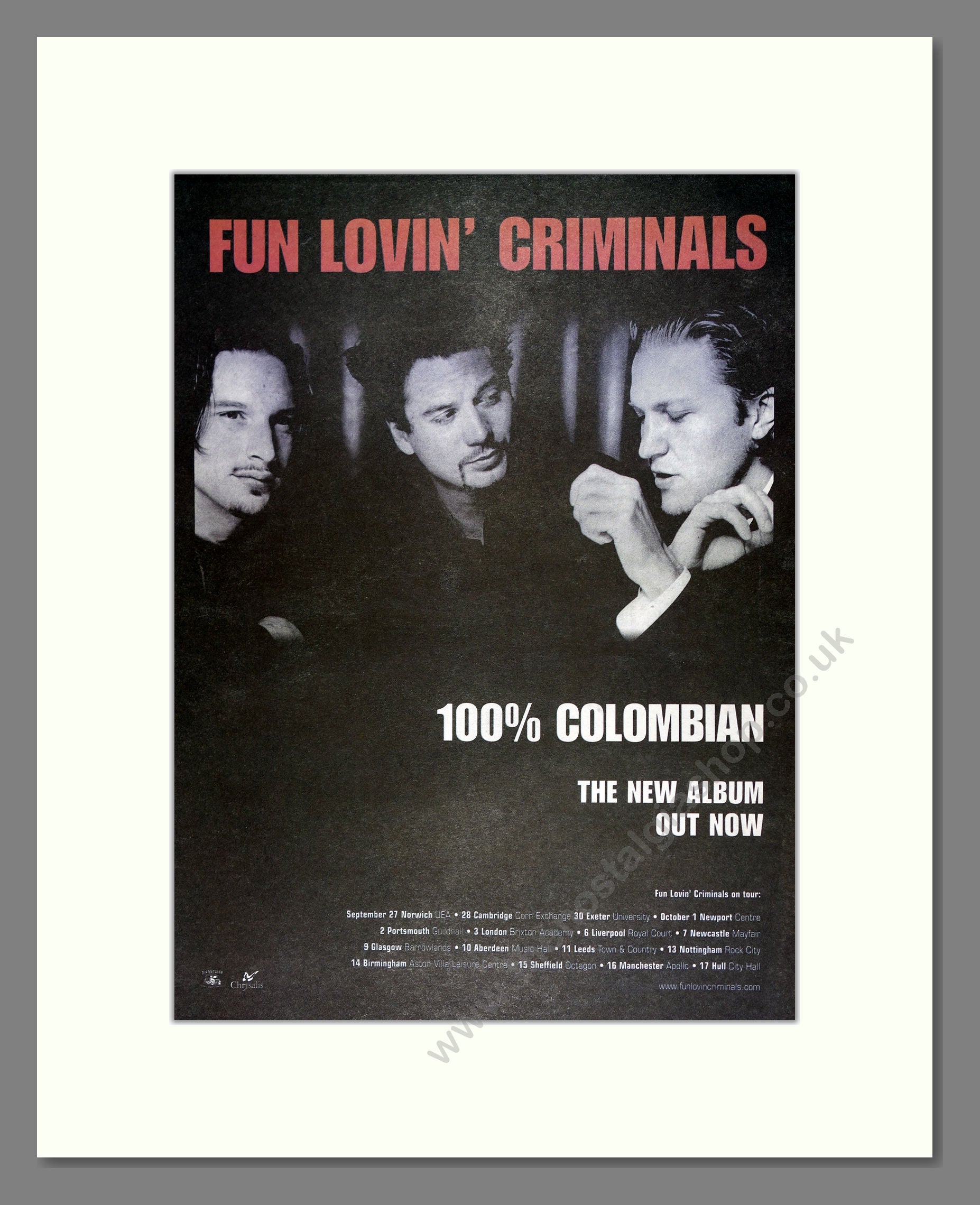 Fun Lovin' Criminals - 100% Columbian. Vintage Advert 1998 (ref AD16347)