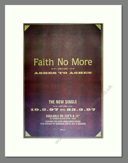 Faith No More - Ashes to Ashes. Vintage Advert 1997 (ref AD16365)