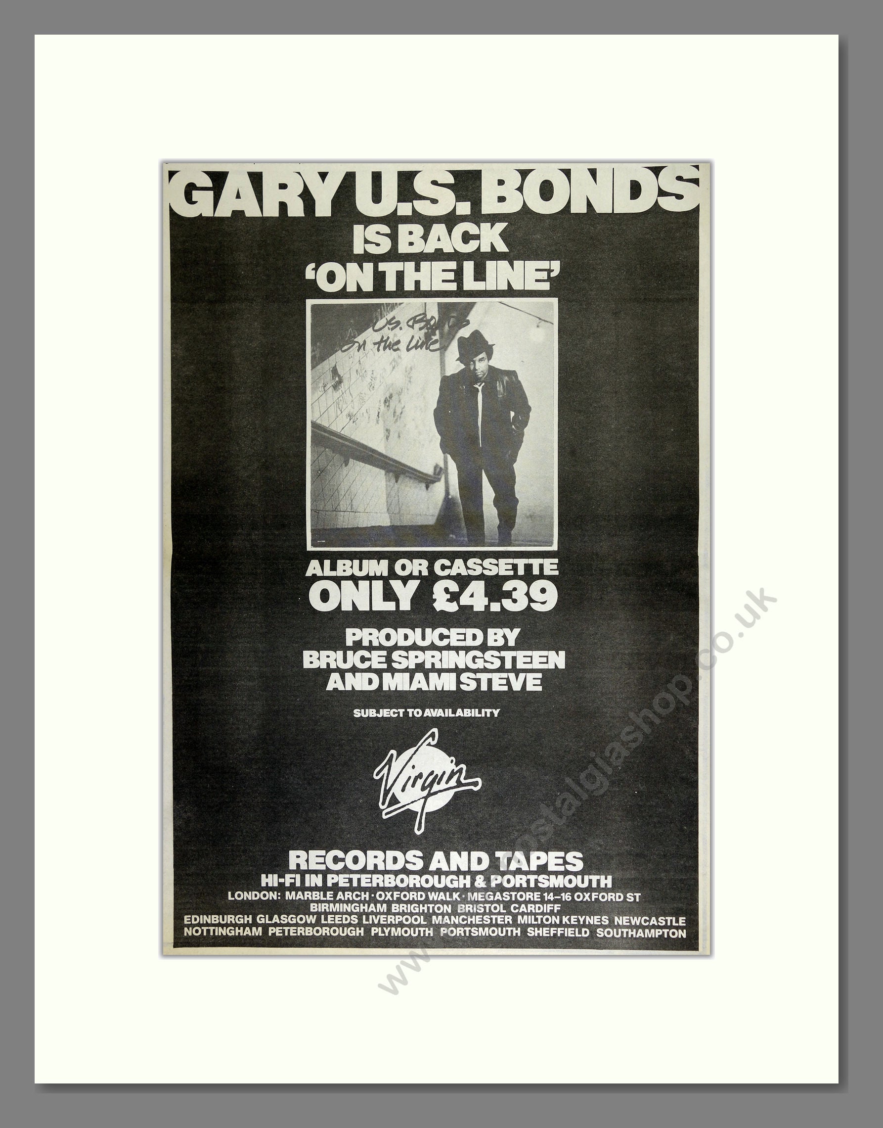 Gary U.S. Bonds - On The Line. Vintage Advert 1982 (ref AD16391)