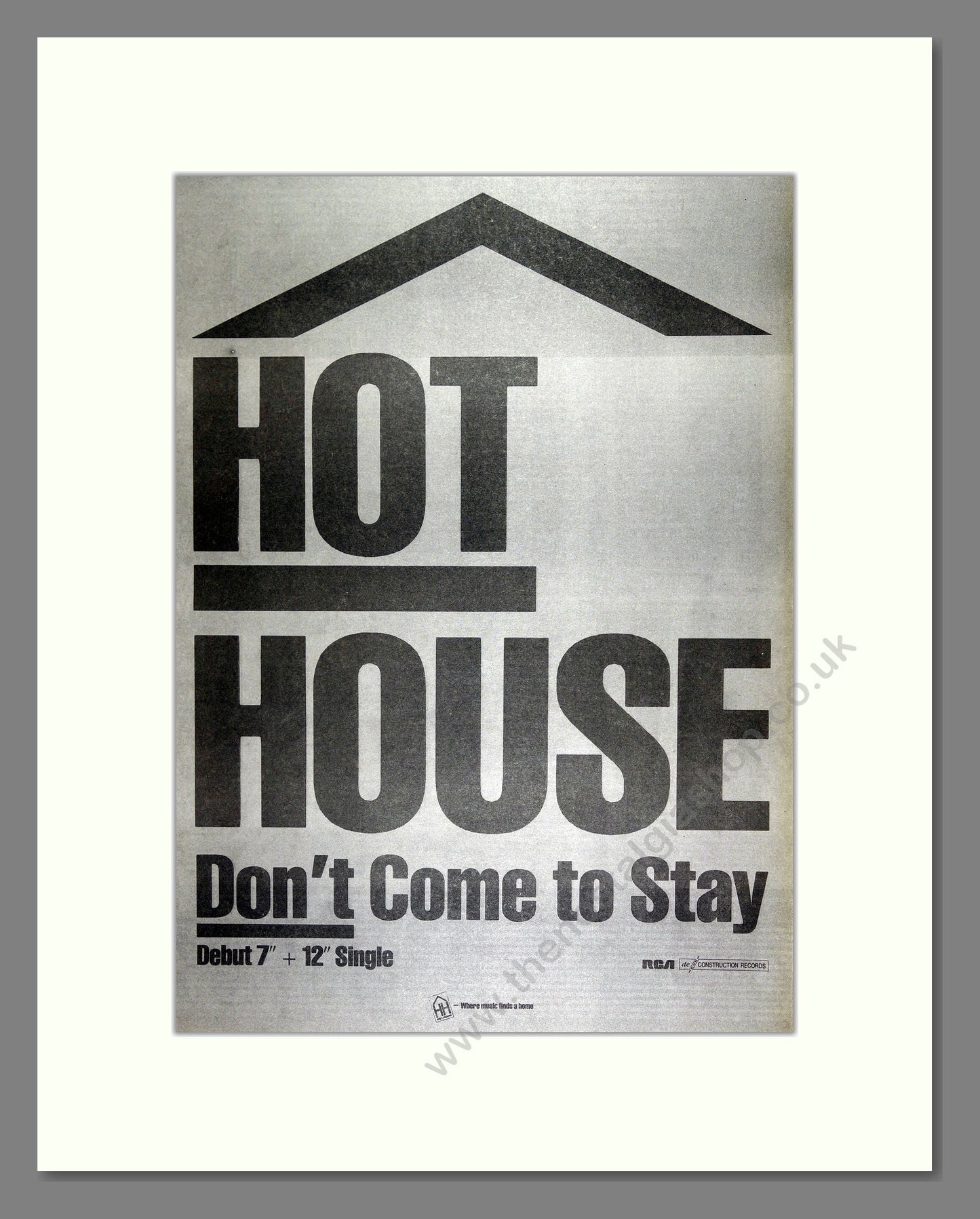 Hot House - Don't Come To Stay. Vintage Advert 1987 (ref AD16403)