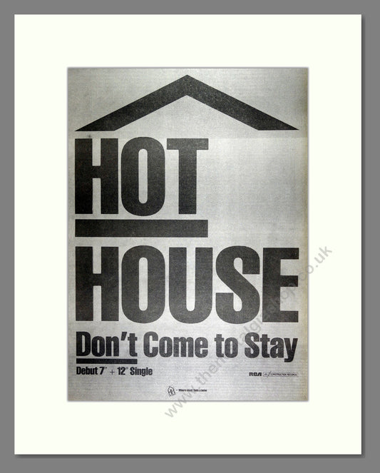 Hot House - Don't Come To Stay. Vintage Advert 1987 (ref AD16403)