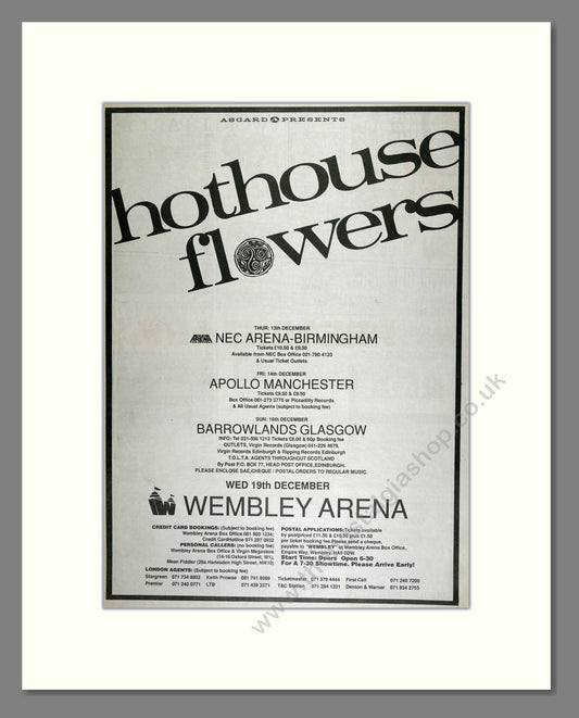 Hothouse Flowers - UK Tour. Vintage Advert 1990 (ref AD16405)