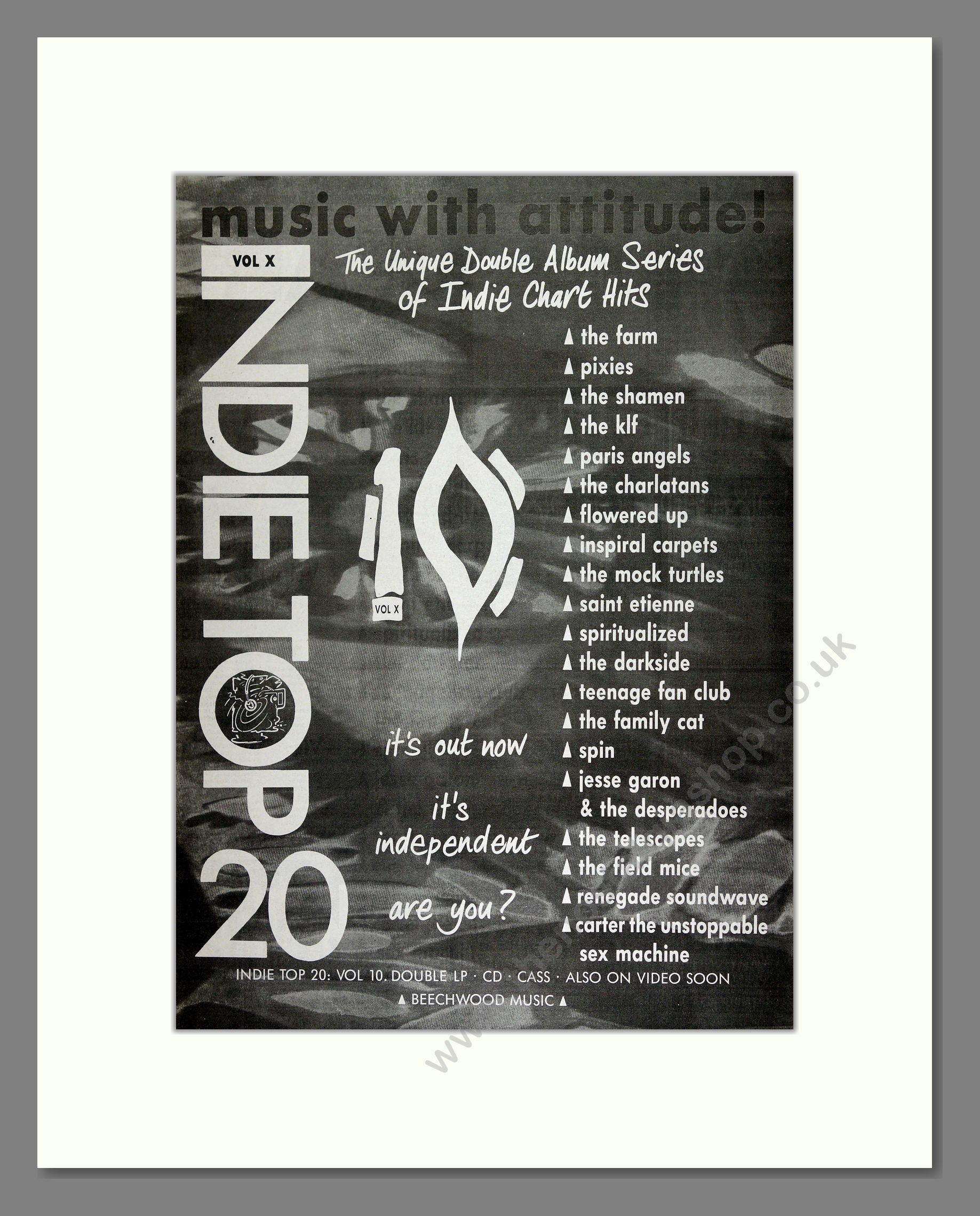 Various - Indie Top 20. Vintage Advert 1990 (ref AD16452)