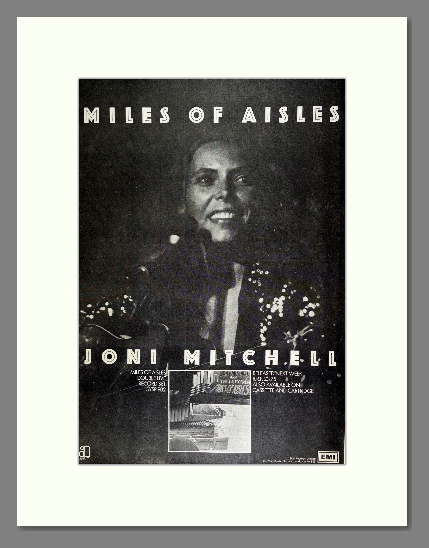 Joni Mitchell Miles Of Aisles Vintage Advert 1974 Ref Ad16460 The Nostalgia Shop