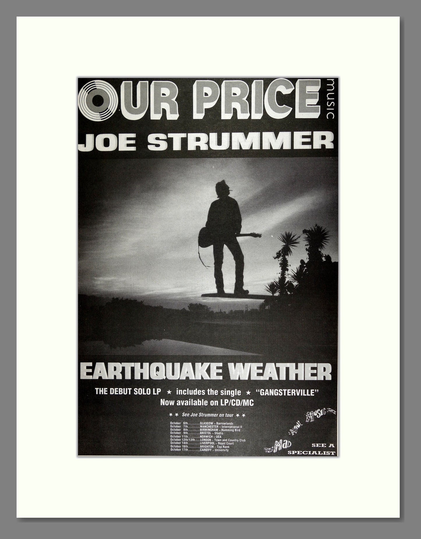 Joe Strummer - Earthquake Weather. Vintage Advert 1989 (ref AD16464)