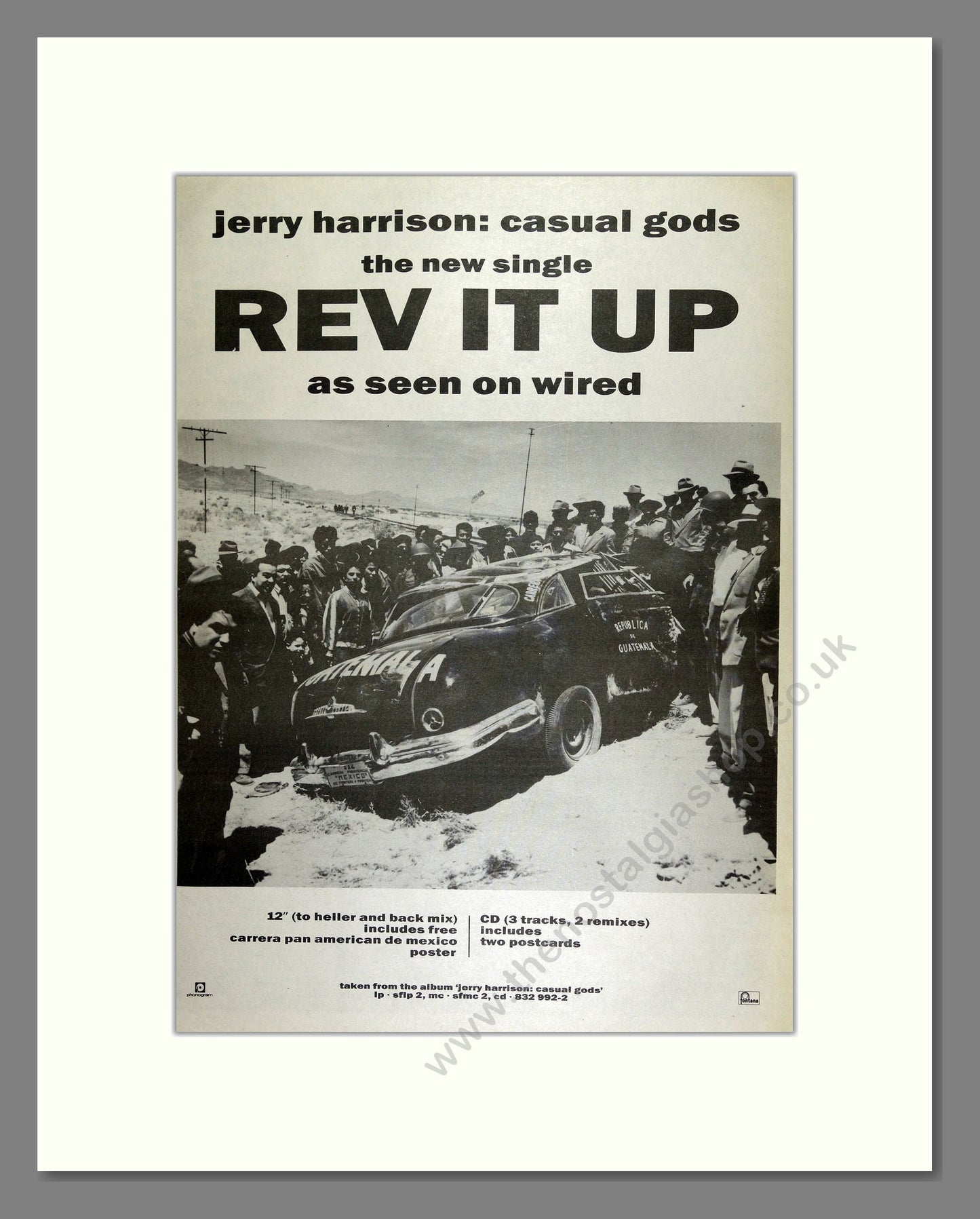 Jerry Harrison Casual Gods - Rev it Up. Vintage Advert 1988 (ref AD16466)