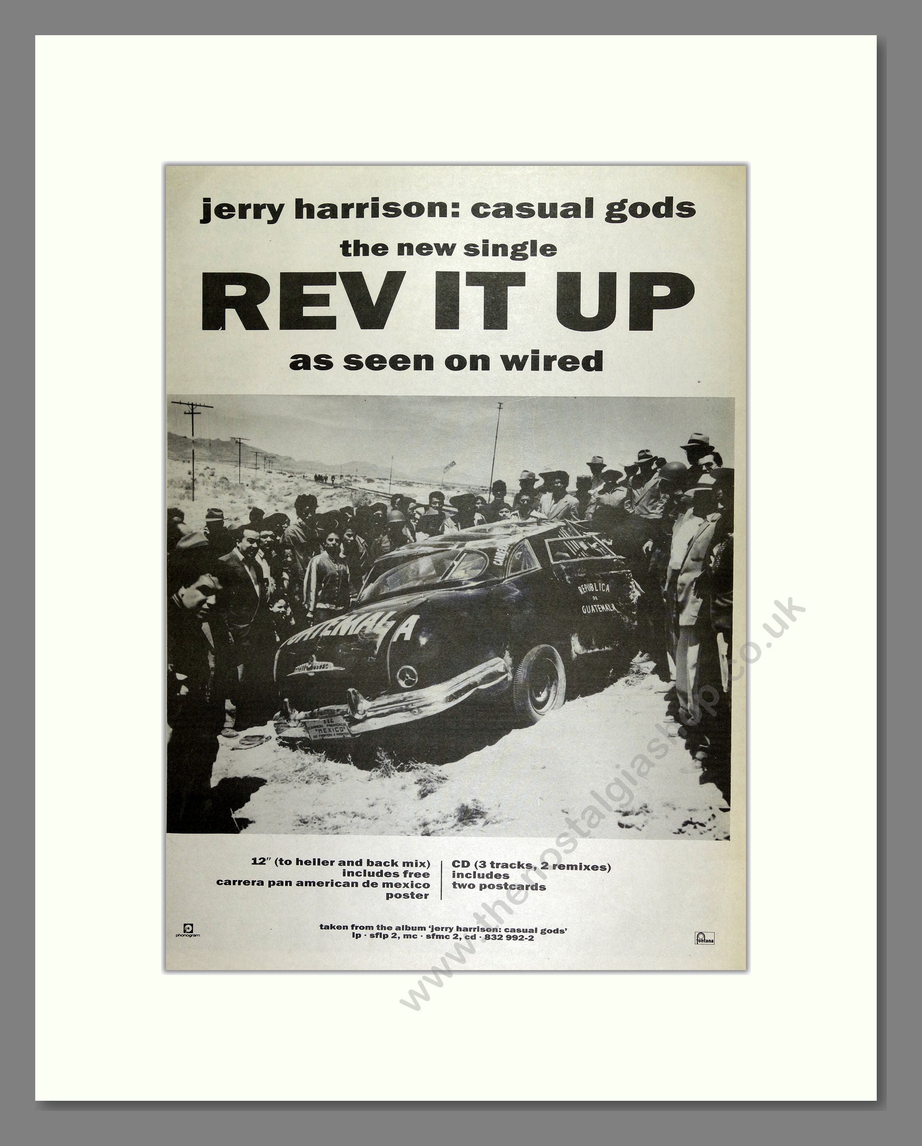 Jerry Harrison Casual Gods - Rev it Up. Vintage Advert 1988 (ref AD16466)