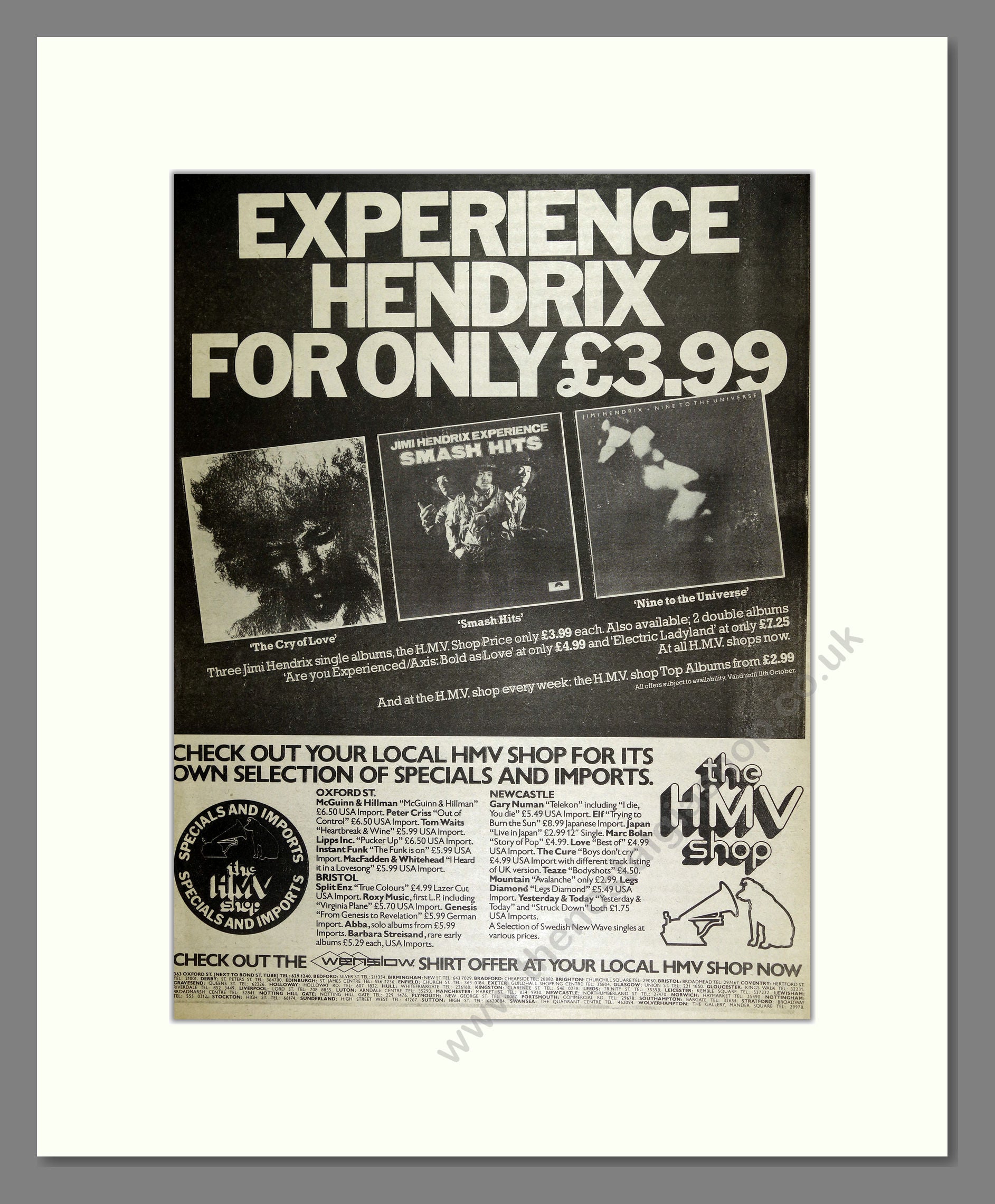 Jimi Hendrix - 3 Albums. Vintage Advert 1980 (ref AD16476)