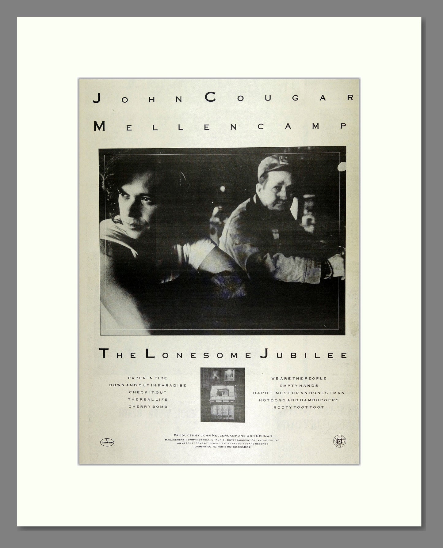 John Cougar Mellencamp - The Lonesome Jubilee. Vintage Advert 1987 (ref AD16482)