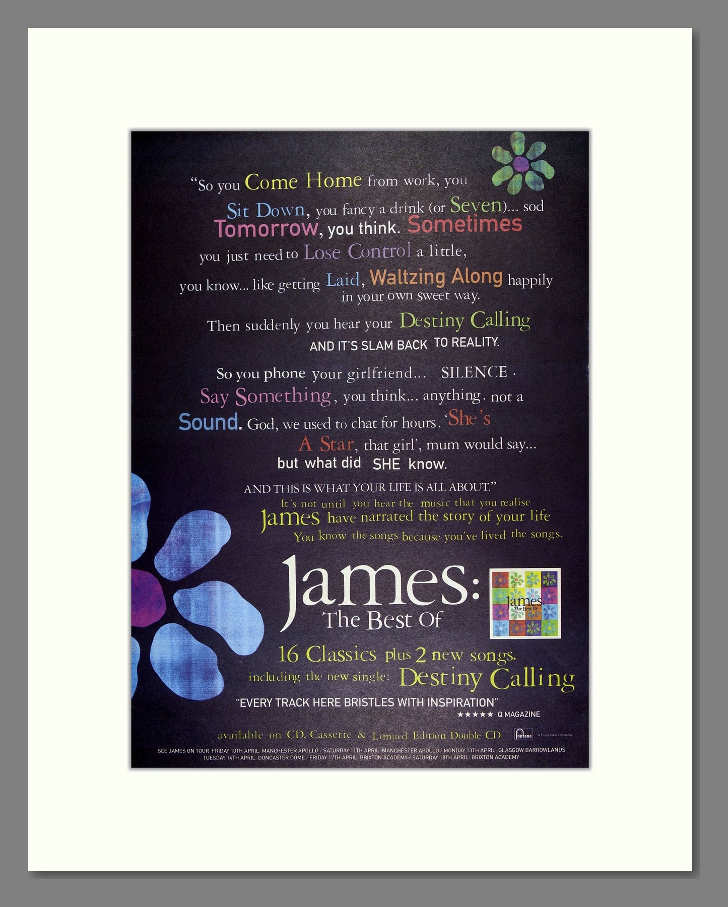 James - Best Of. Vintage Advert 1998 (ref AD16483)