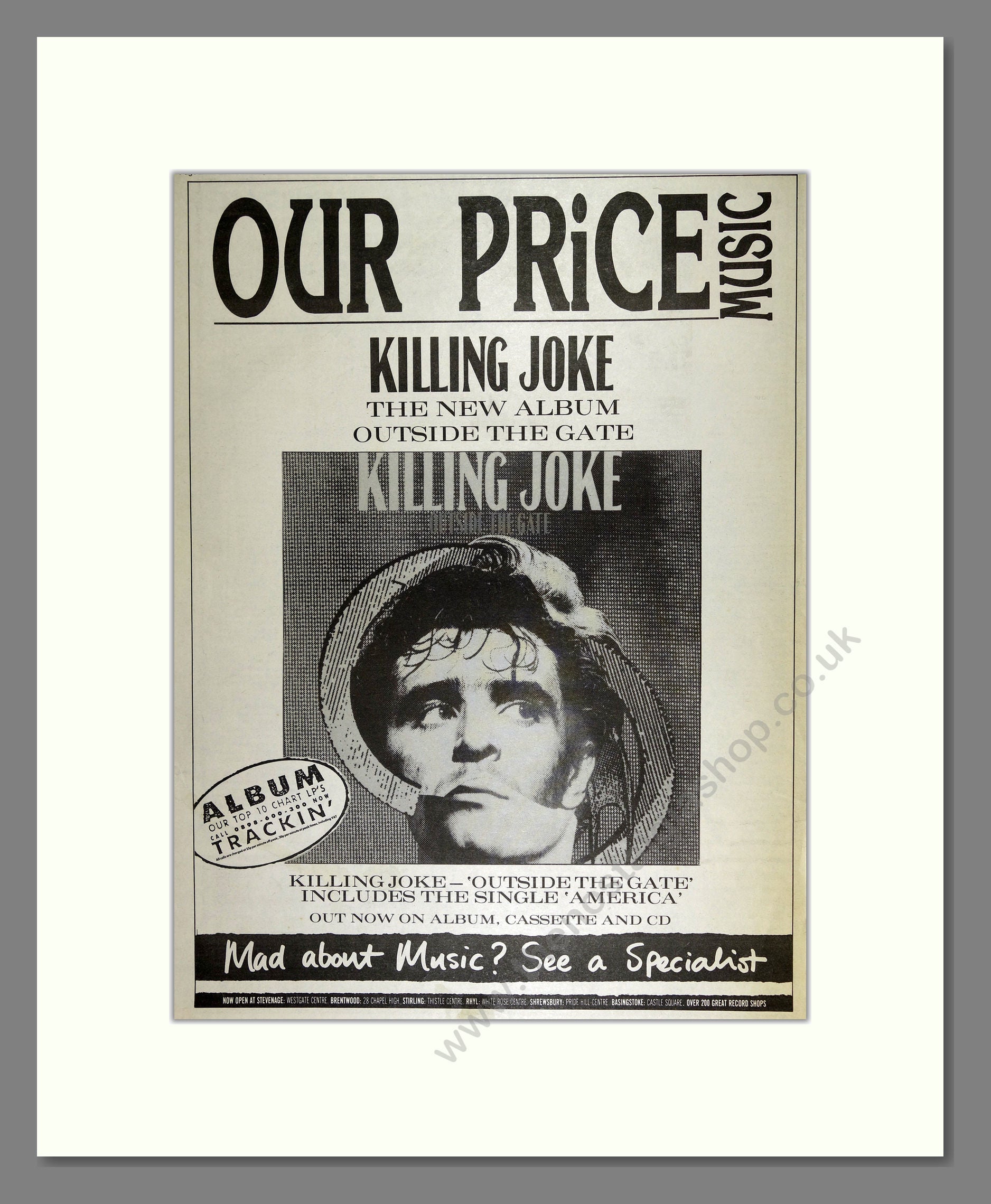 Killing Joke - Outside The Gate. Vintage Advert 1988 (ref AD16496)