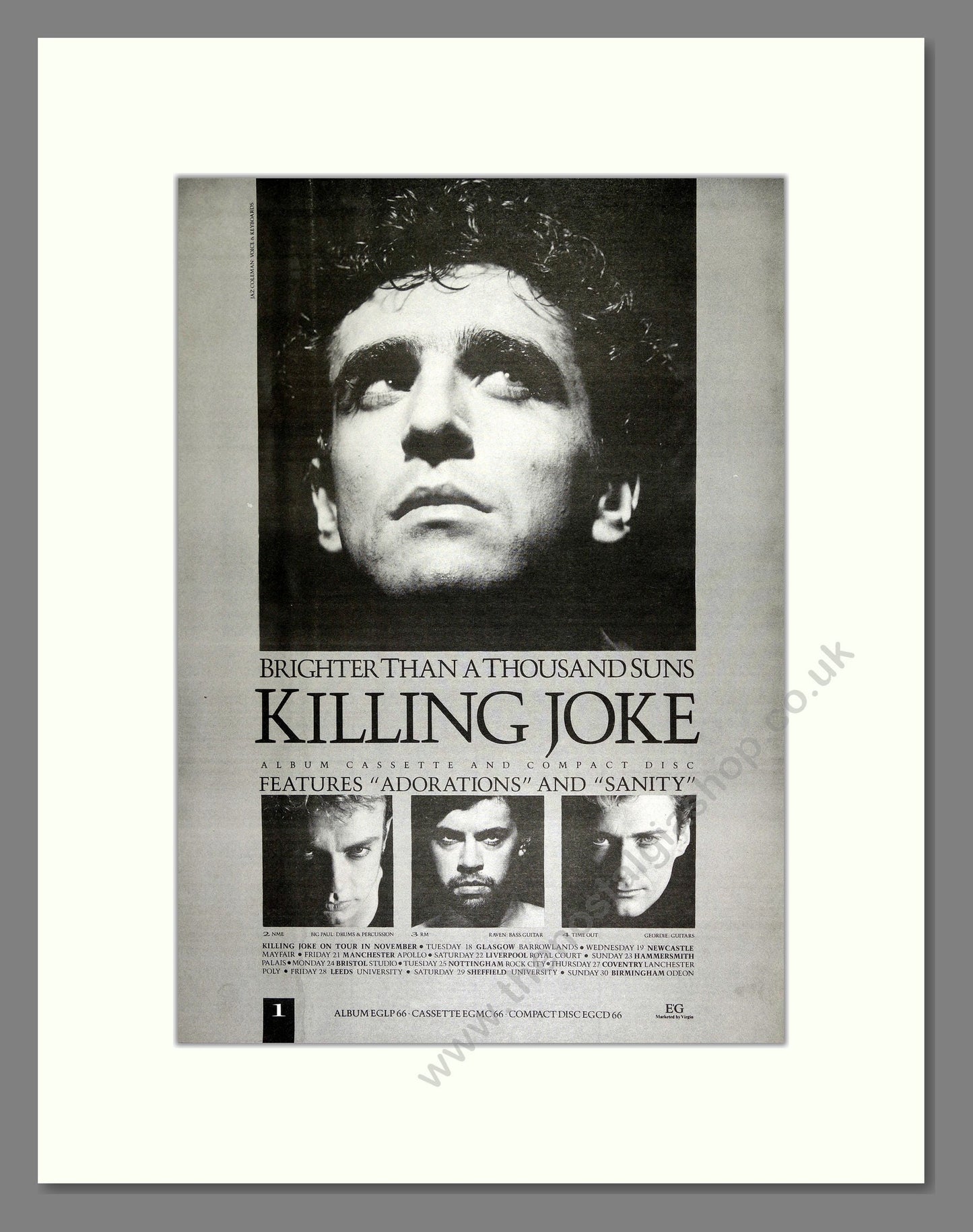 Killing Joke - Brighter Than a Thousand Suns. Vintage Advert 1986 (ref AD16497)
