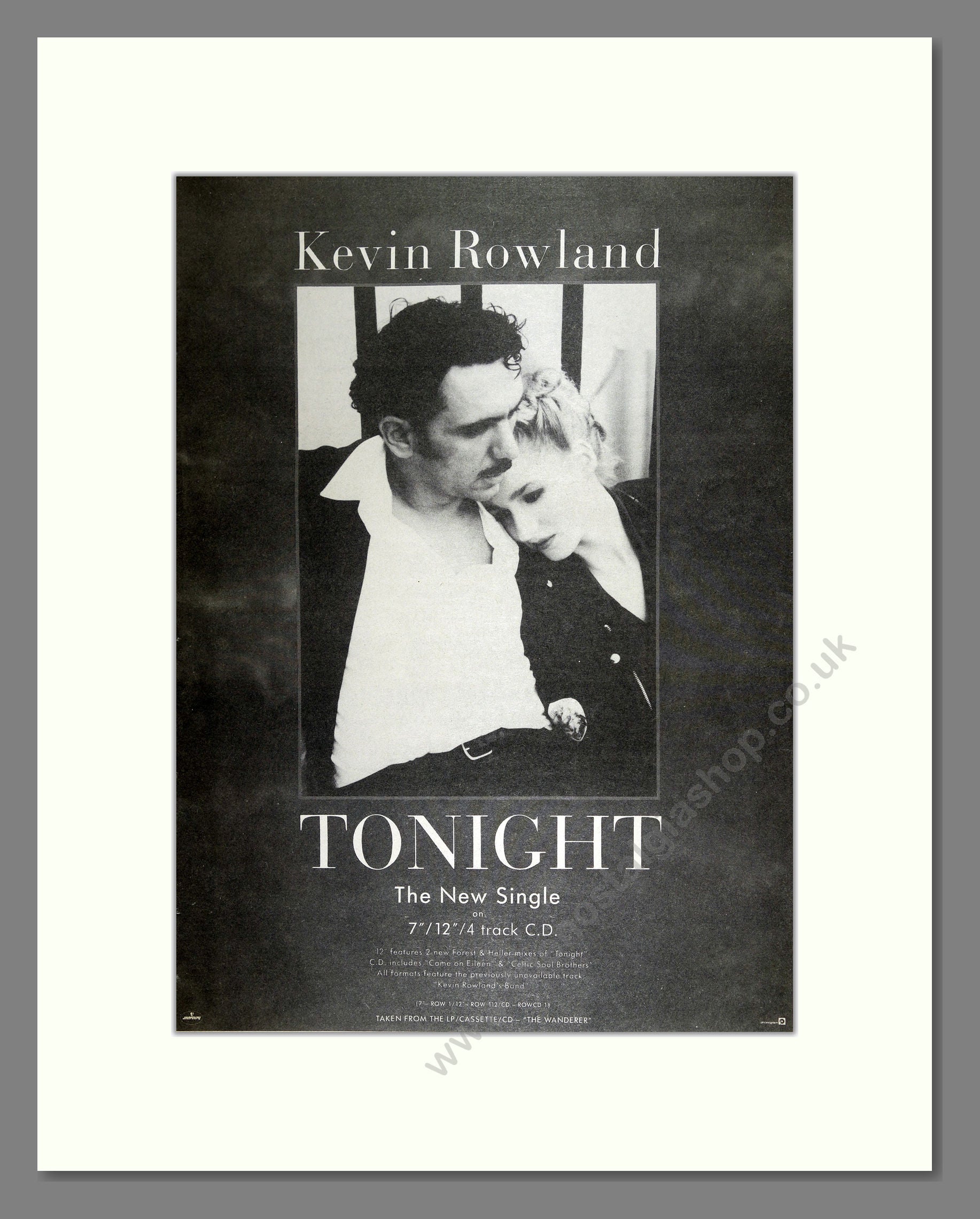 Kevin Rowland - Tonight. Vintage Advert 1988 (ref AD16501)