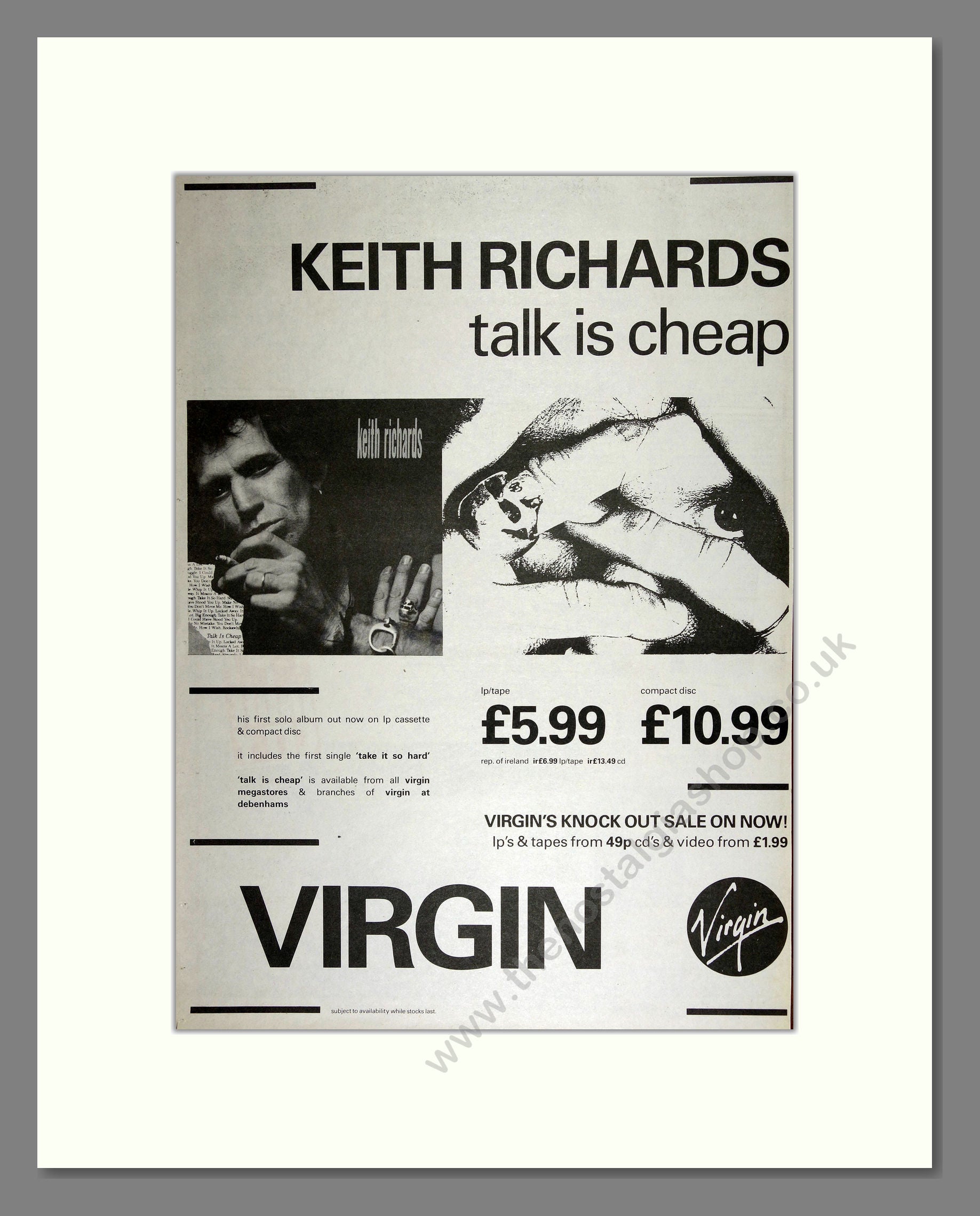 Keith Richards - Talk is Cheap. Vintage Advert 1988 (ref AD16503)