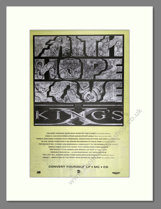 Kings X - Faith Hope Love. Vintage Advert 1990 (ref AD16510)