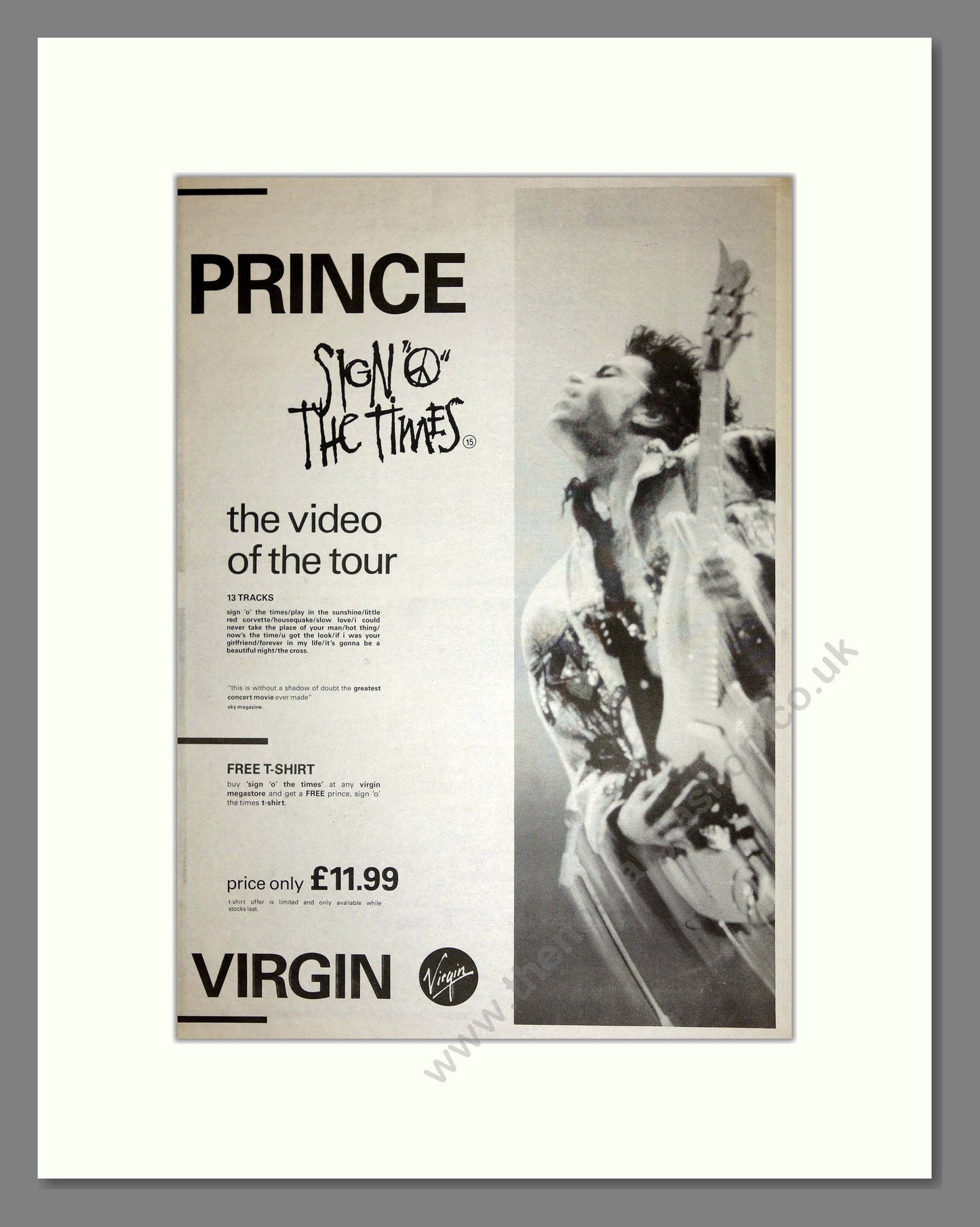 Prince - Sign O The Times (Tour Video). Vintage Advert 1988 (ref AD16557)