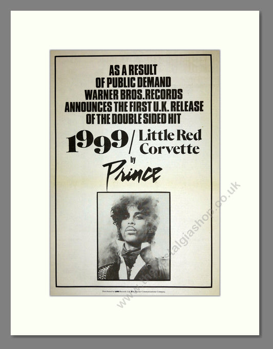 Prince - 1999 / Little Red Corvette. Vintage Advert 1985 (ref AD16560)