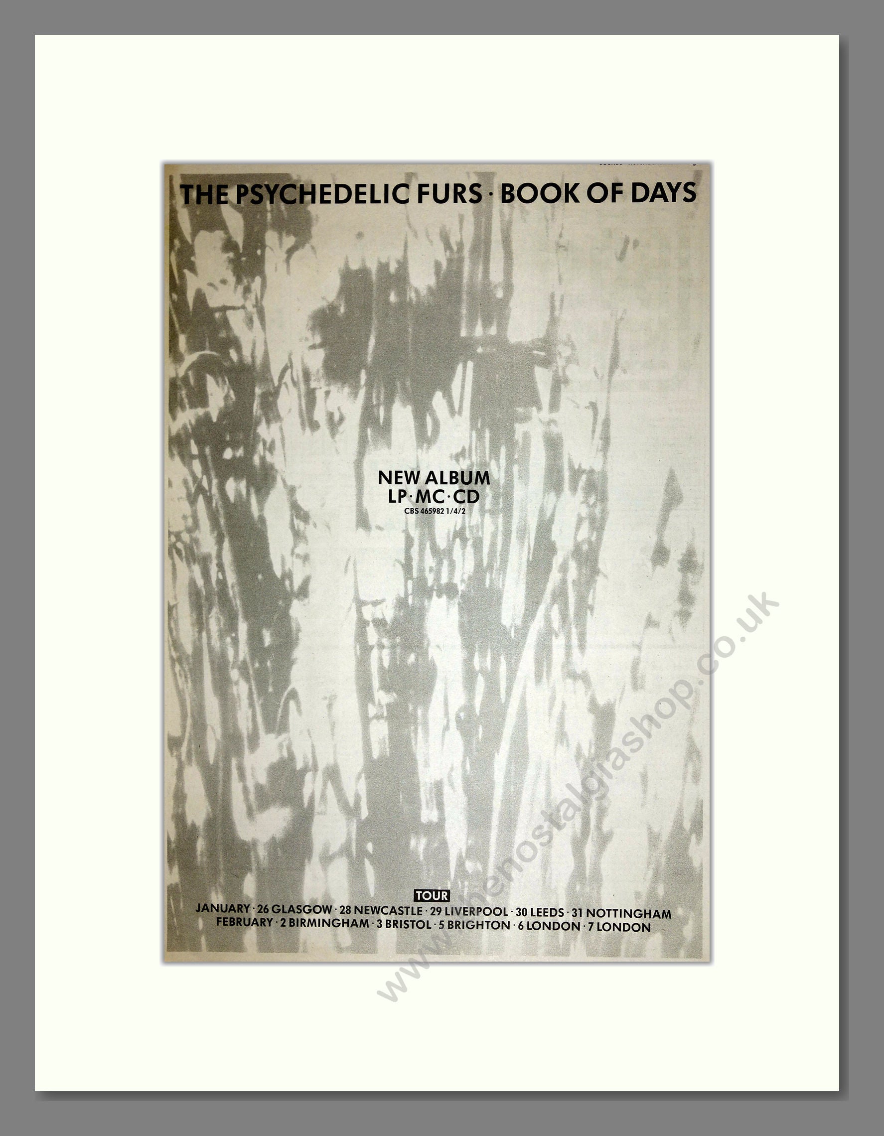 Psychedelic Furs (The) - Book of Days. Vintage Advert 1989 (ref AD16578)