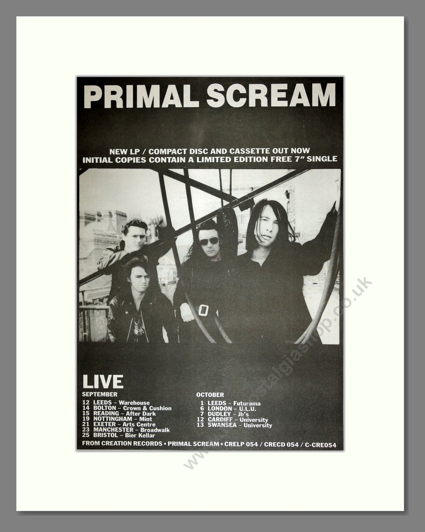 Primal Scream - UK Tour. Vintage Advert 1989 (ref AD16586)