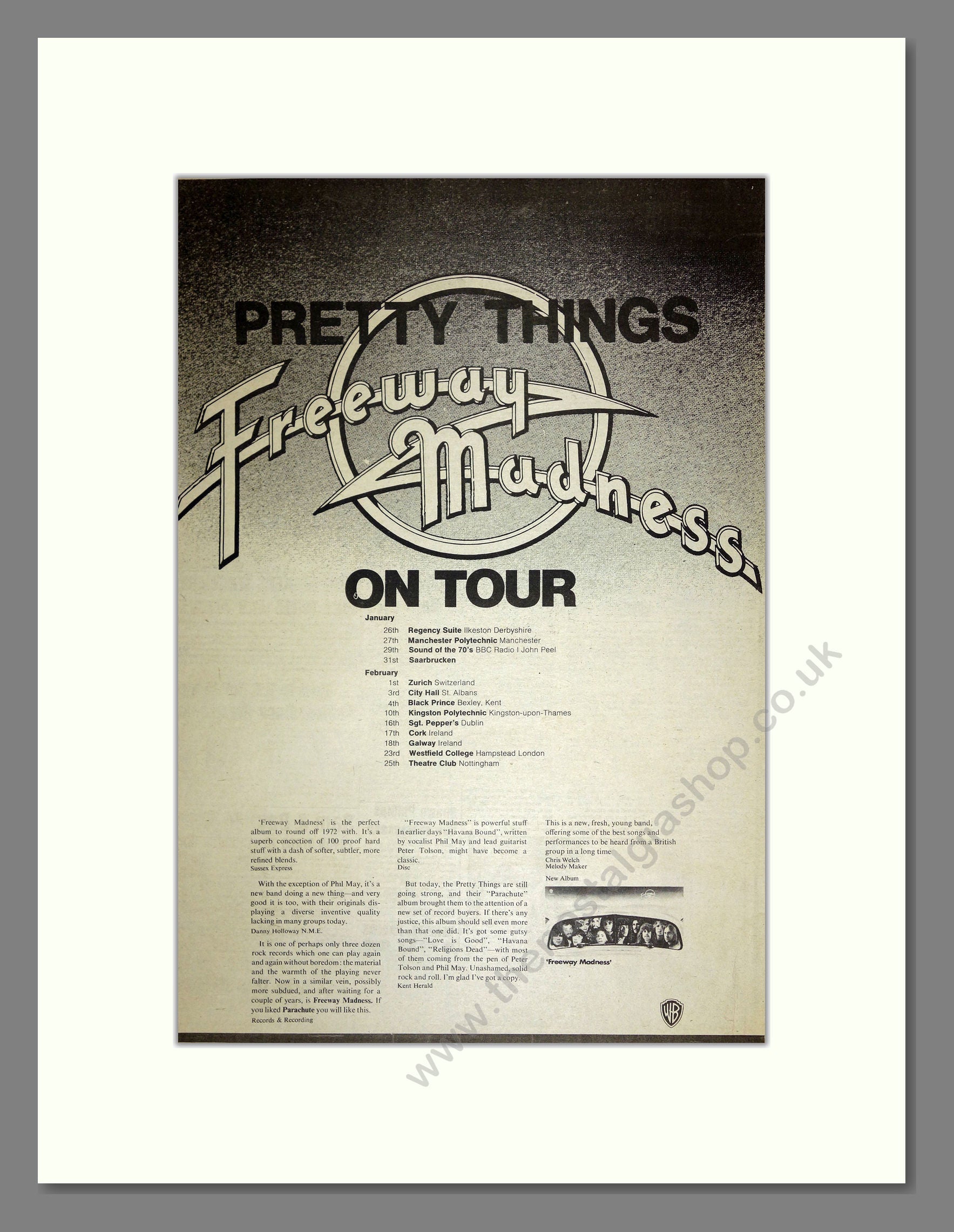 Pretty Things - Freeway Madness UK Tour. Vintage Advert 1973 (ref AD16588)