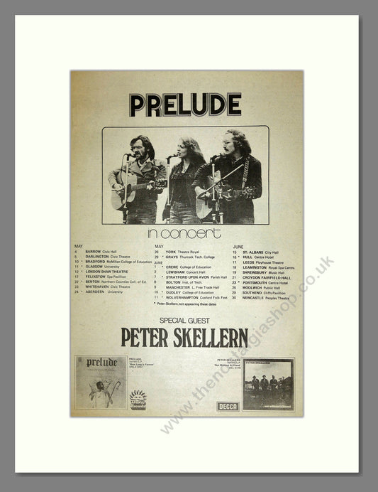 Prelude and Peter Skellern - UK Tour. Vintage Advert 1974 (ref AD16617)