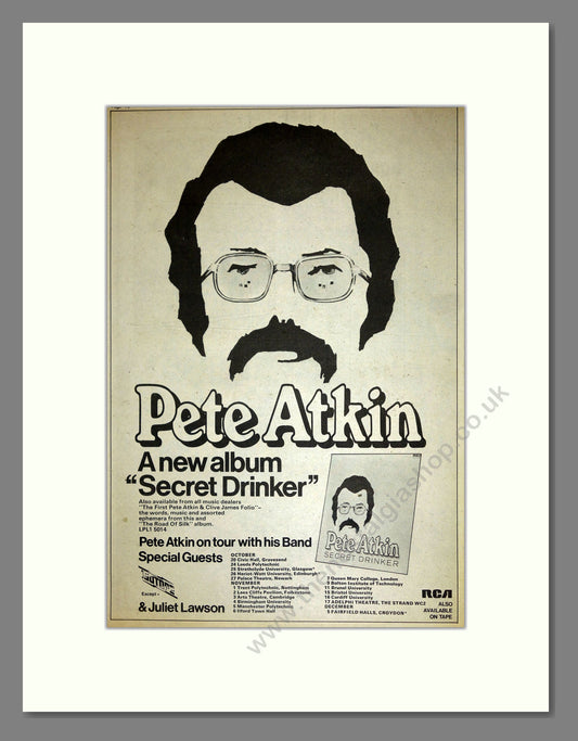 Pete Atkin - Secret Drinker. Vintage Advert 1974 (ref AD16673)