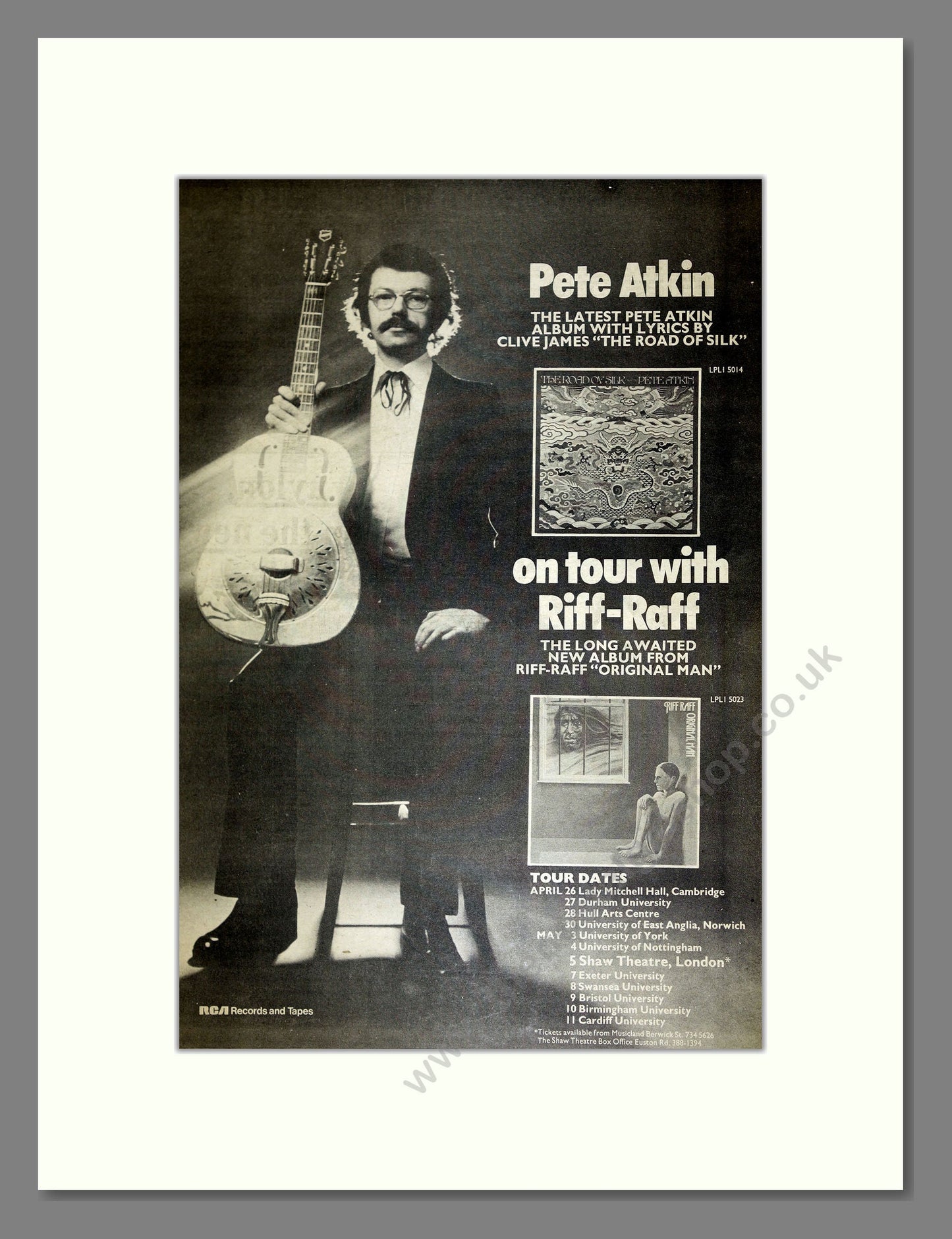 Pete Atkin - UK Tour. Vintage Advert 1974 (ref AD16674)