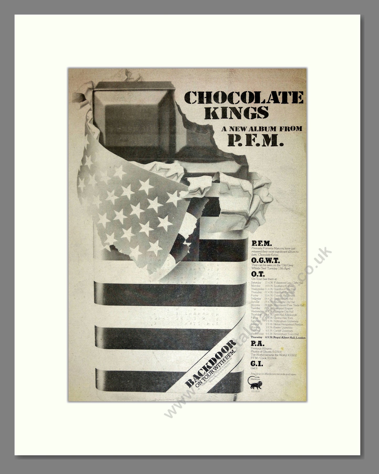 Premiata Forneria Marconi (PFM) - Chocolate Kings. Vintage Advert 1976 (ref AD16727)