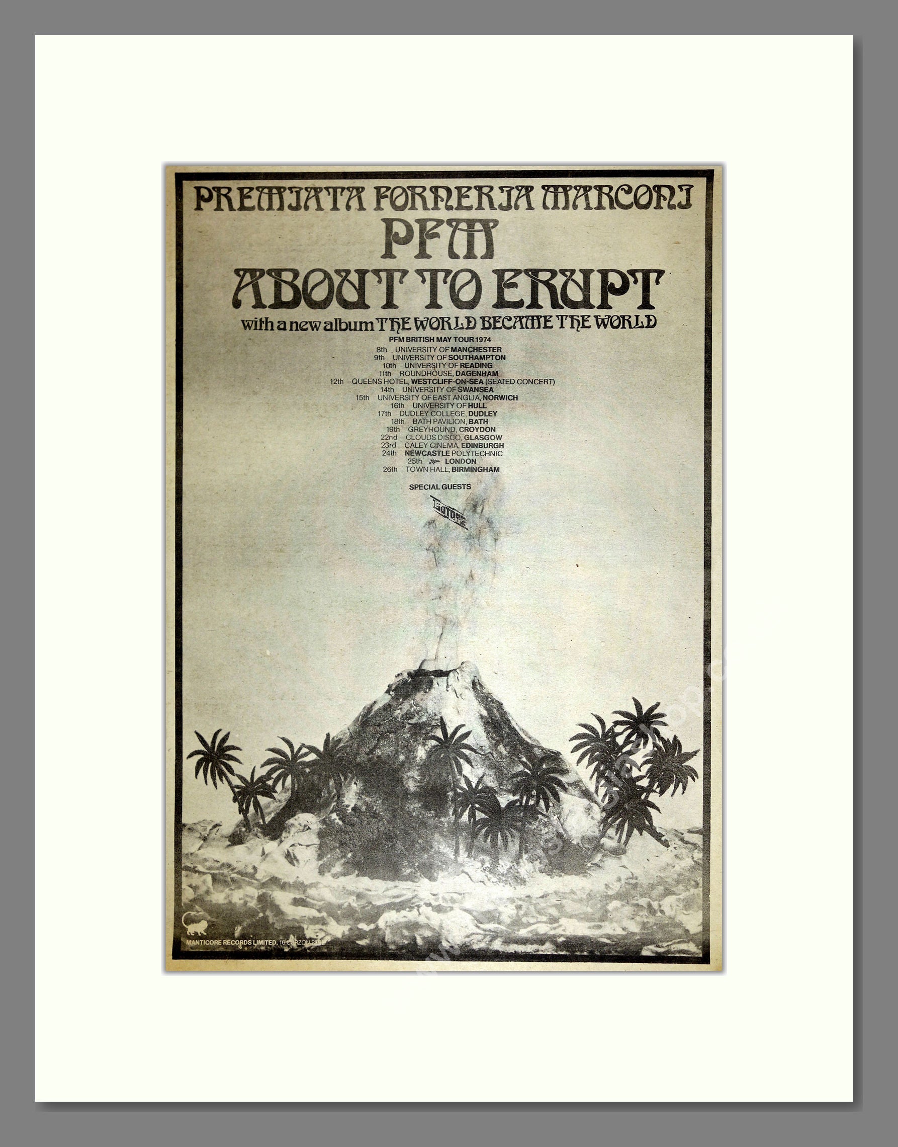 Premiata Forneria Marconi (PFM) - About to Erupt. Vintage Advert 1974 (ref AD16747)