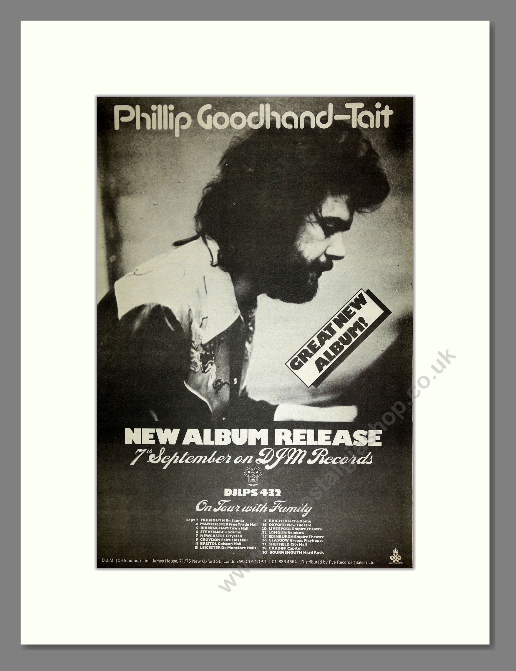 Phillip Goodhand-Tait - New Album UK Tour. Vintage Advert 1973 (ref AD16765)