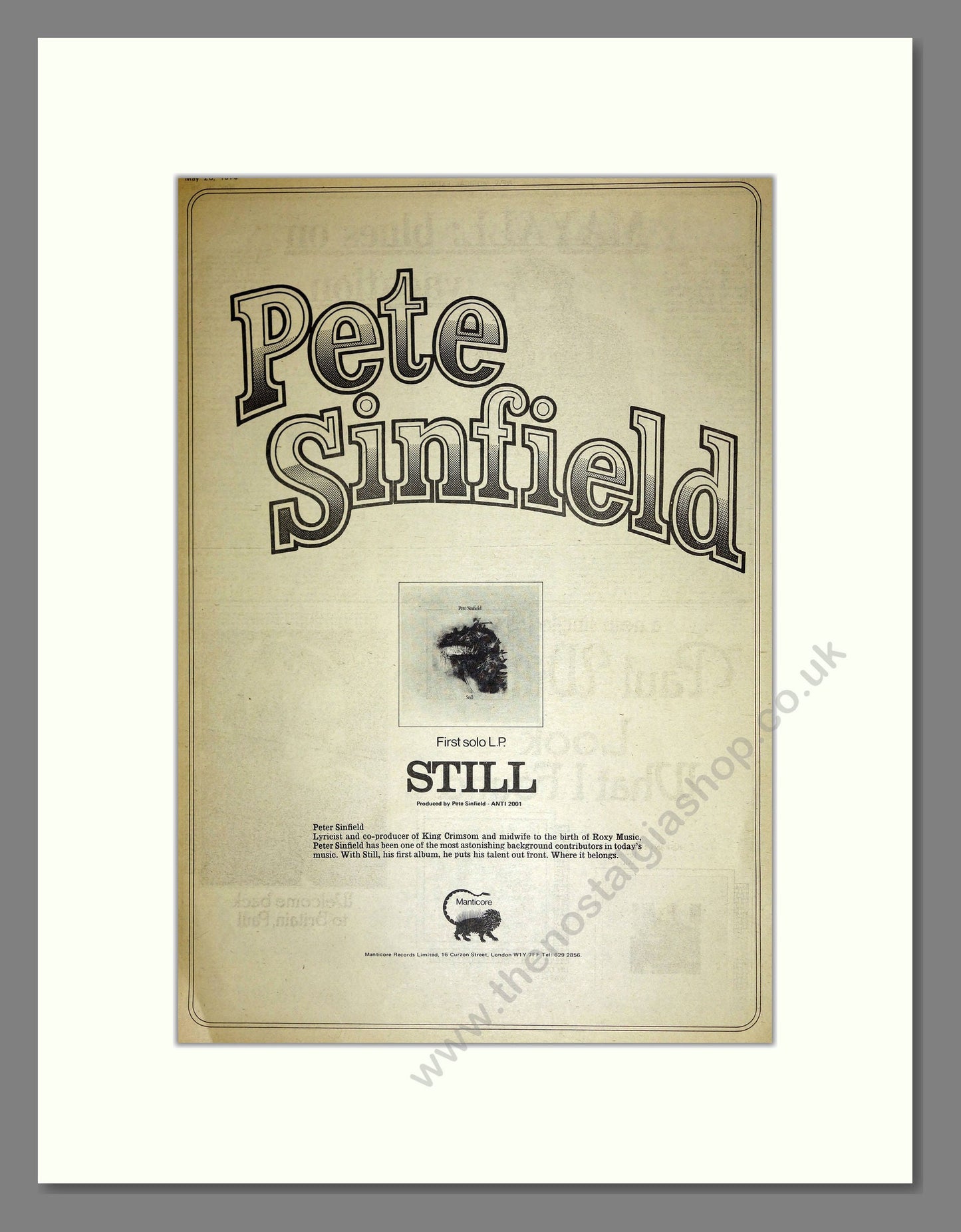 Pete Sinfield - Still. Vintage Advert 1973 (ref AD16782)