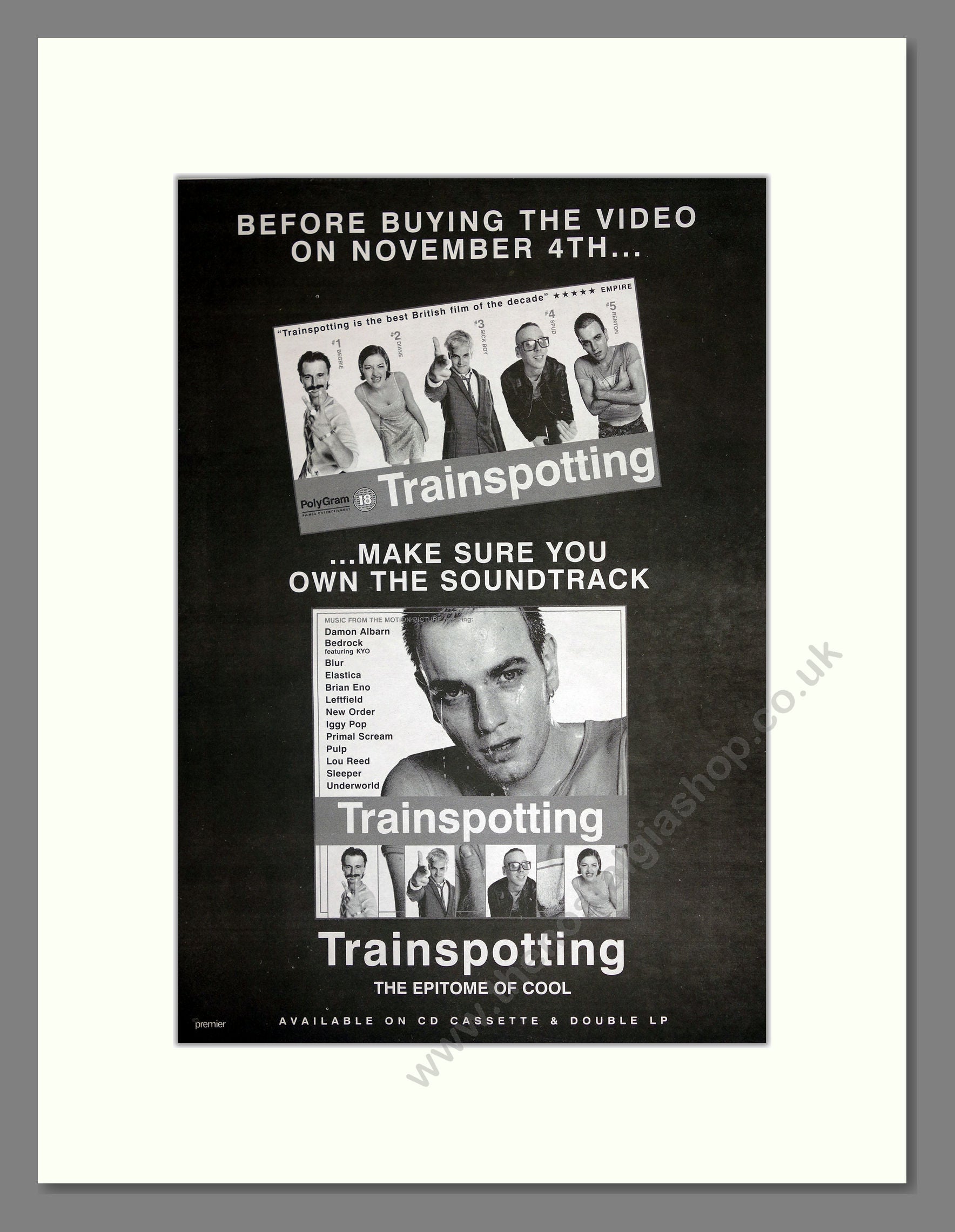 Trainspotting - Soundtrack. Vintage Advert 1996 (ref AD16795)