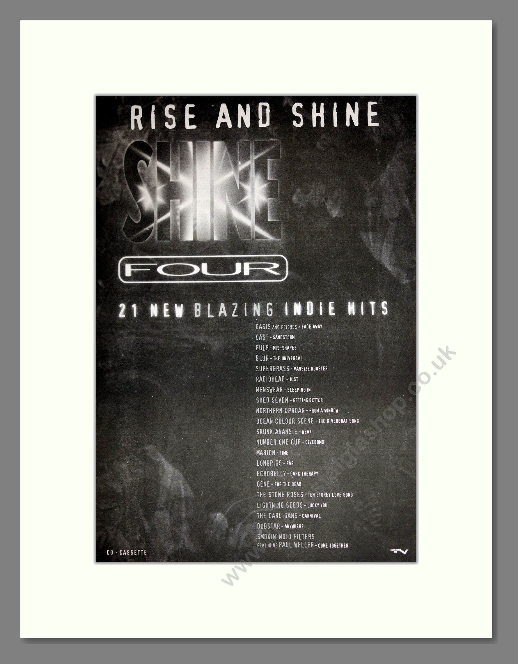 Rise and Shine Four - Indie Compilation. Vintage Advert 1996 (ref AD16815)