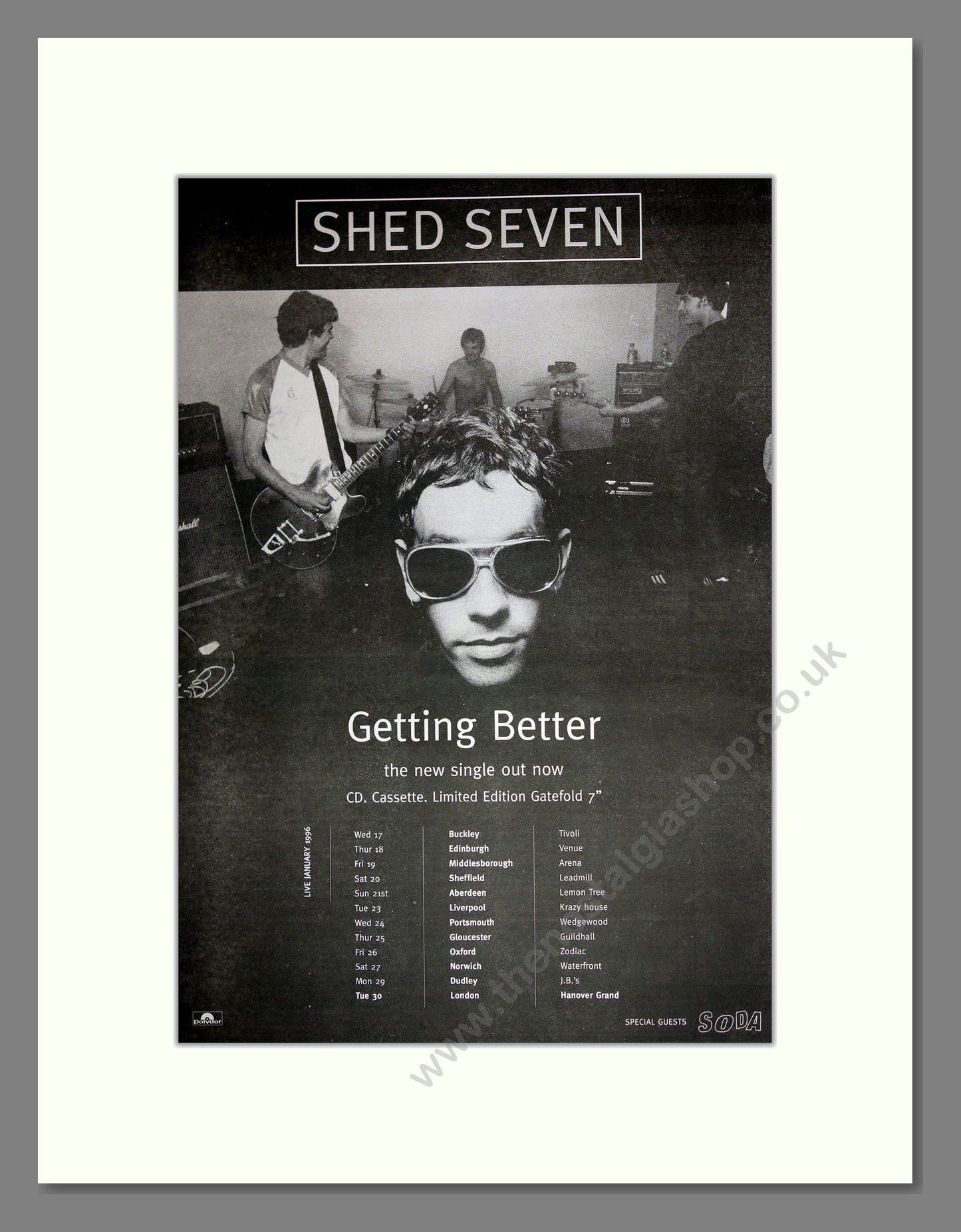 Shed Seven - Getting Better UK Tour. Vintage Advert 1996 (ref AD16816)