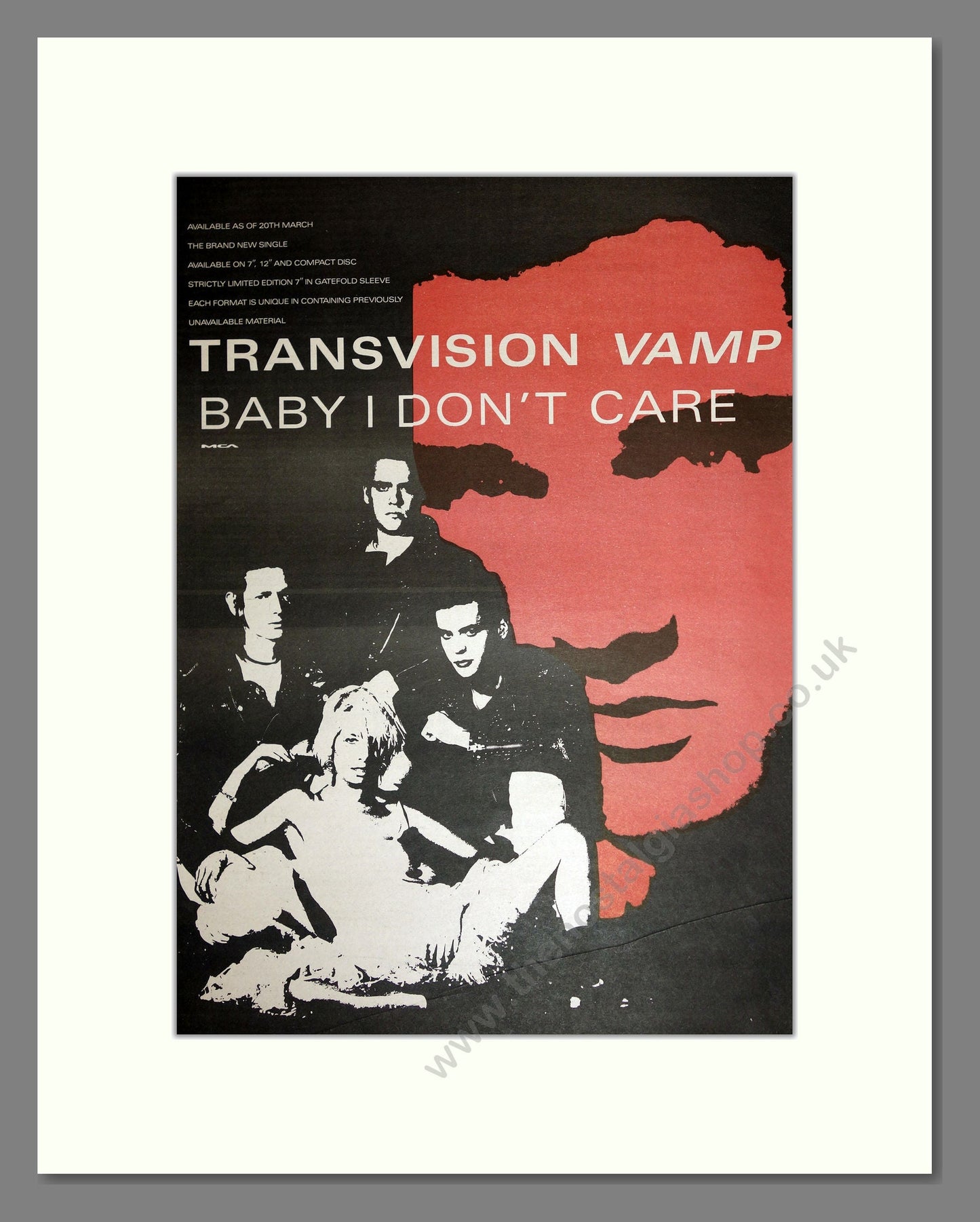 Transvision Vamp - Baby I Don't Care. Vintage Advert 1989 (ref AD16825)