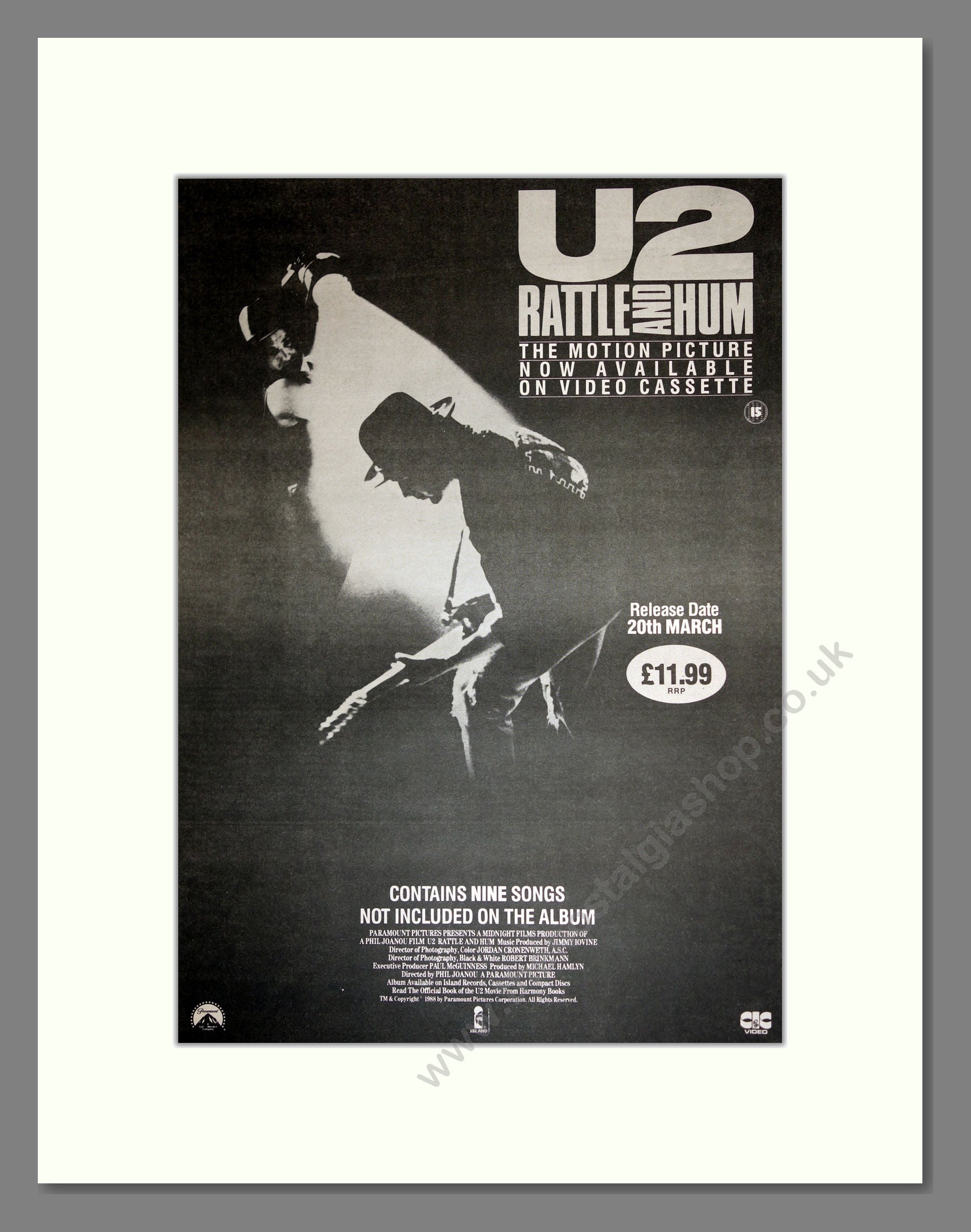 U2 - Rattle and Hum. Vintage Advert 1989 (ref AD16826)