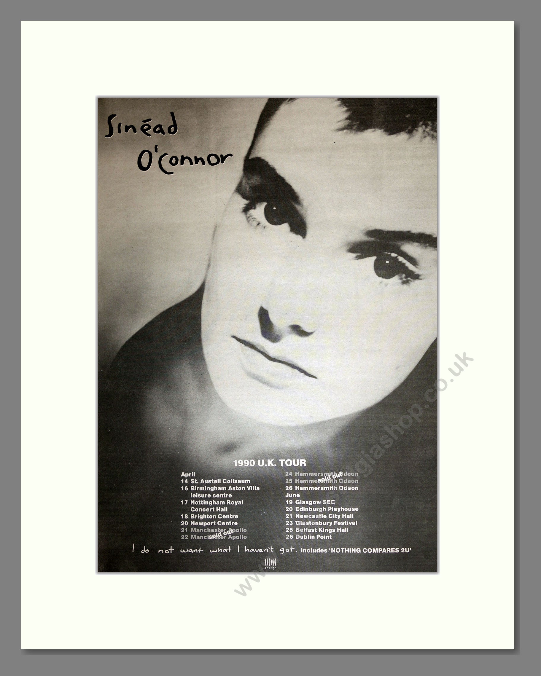 Sinead O'Connor - UK Tour. Vintage Advert 1990 (ref AD16835)