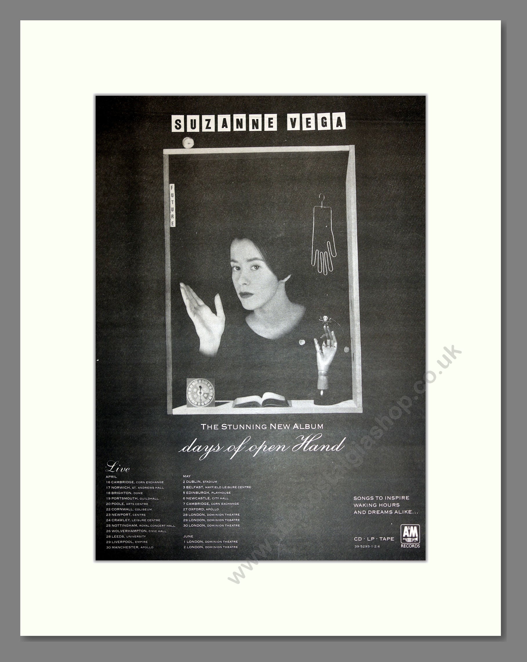 Suzanne Vega - Days of Open Hand. Vintage Advert 1990 (ref AD16841)