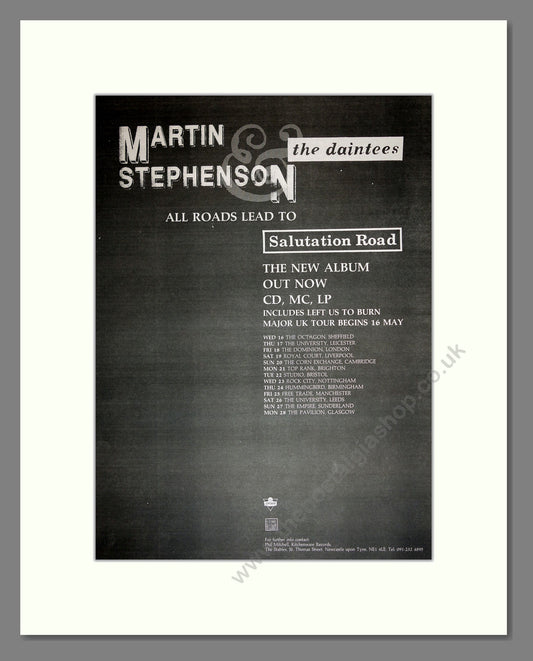 Martin Stephenson and The Dainties - Salutation Road UK Tour. Vintage Advert 1990 (ref AD16845)