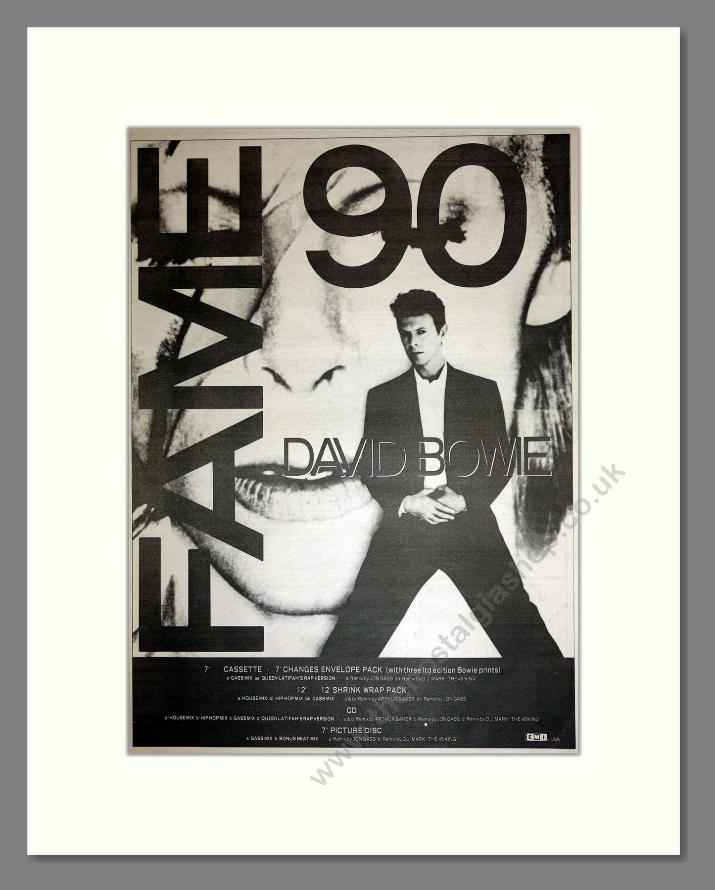 David Bowie - Fame 90. Vintage Advert 1990 (ref AD16854)