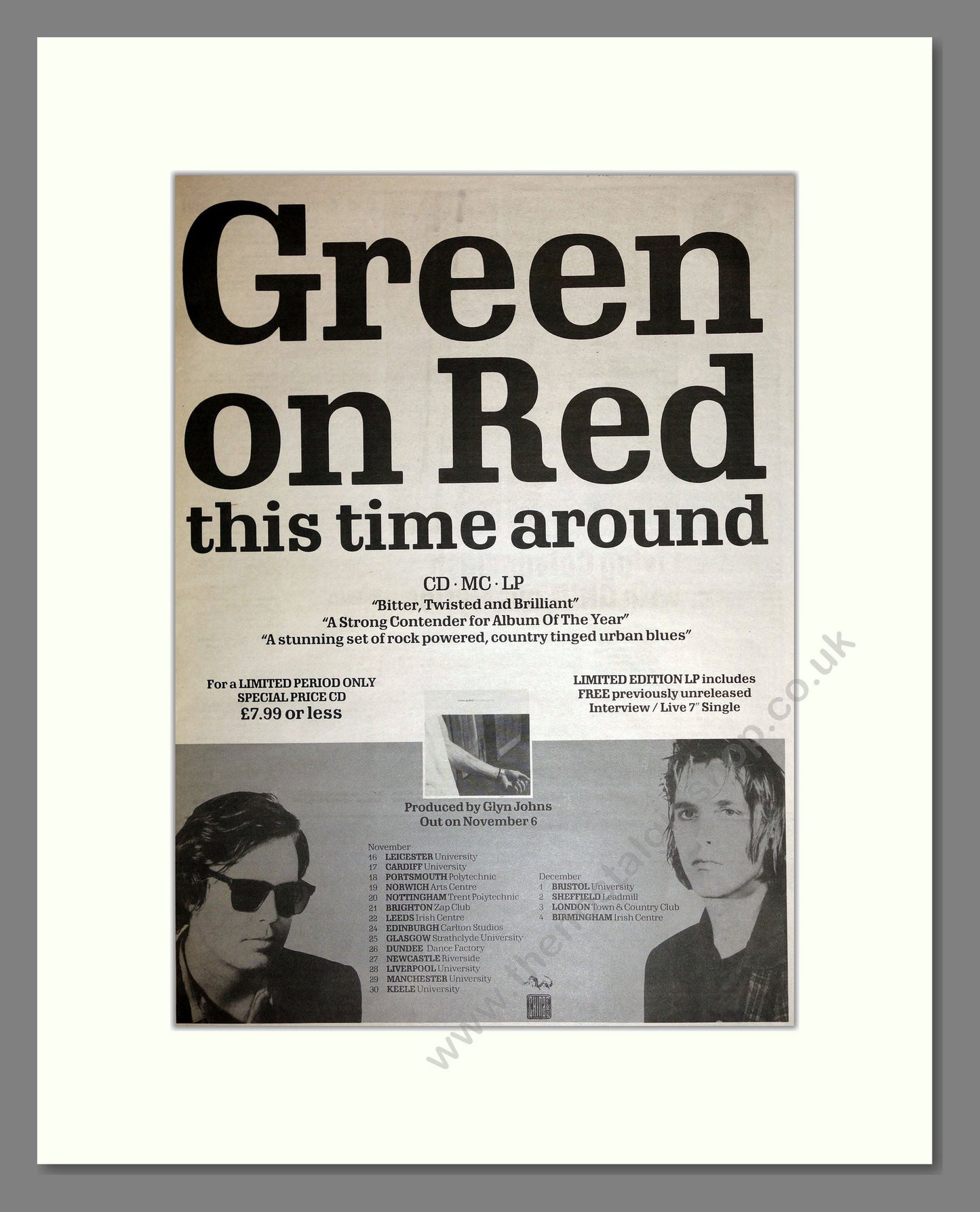 Green On Red - This Time Around (UK Tour). Vintage Advert 1989 (ref AD16873)