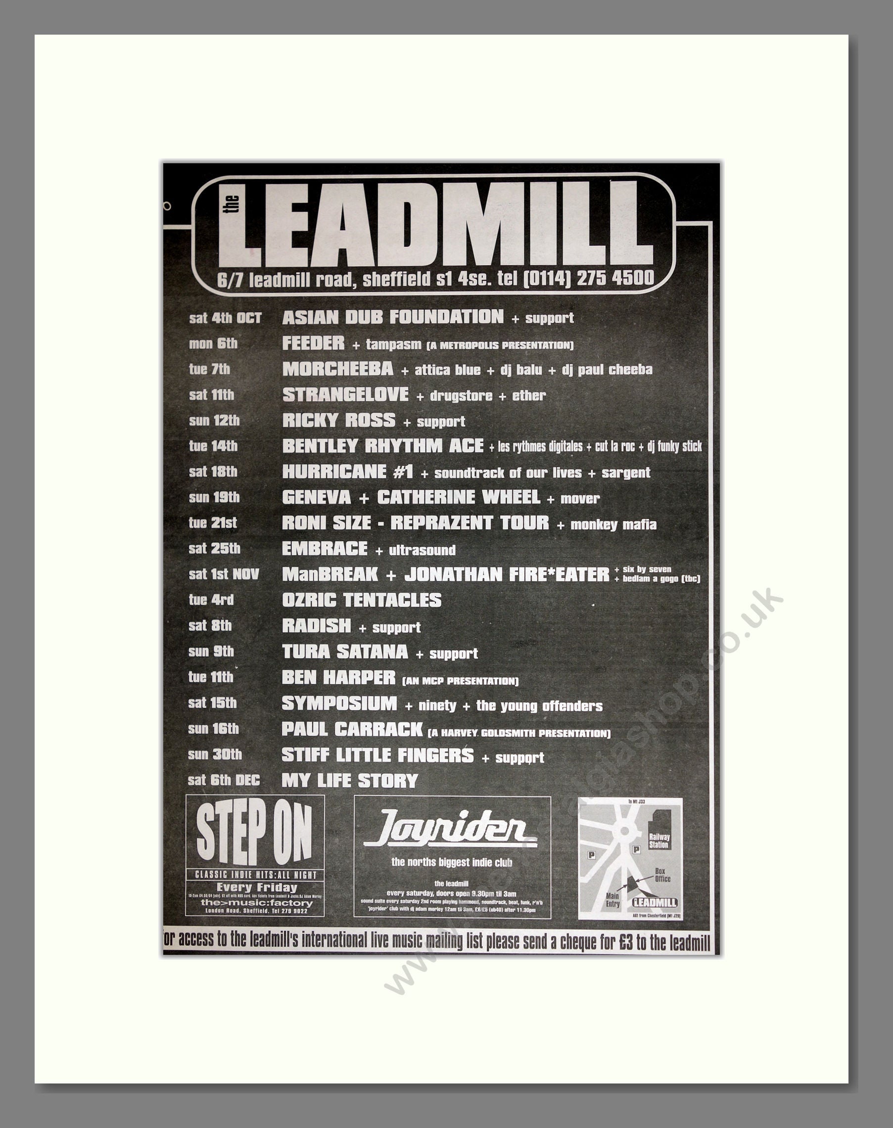 Sheffield Leadmill - Gig Listing . Vintage Advert 1997 (ref AD16895)