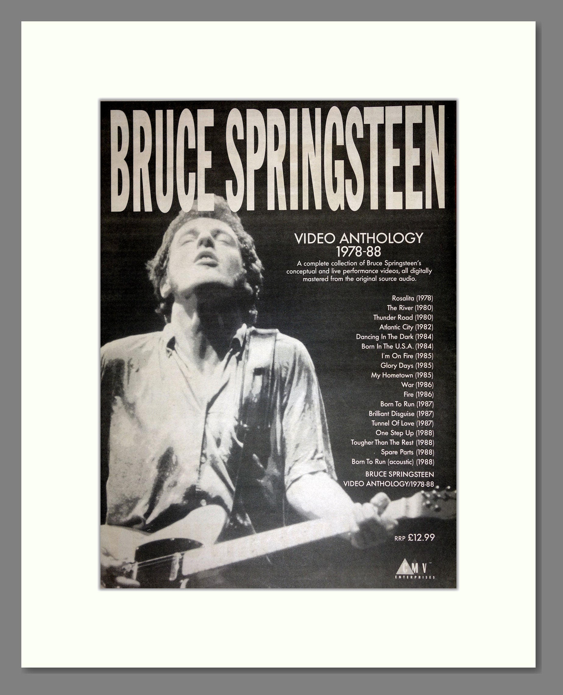 Bruce Springsteen - Video Anthology. Vintage Advert 1989 (ref AD16904)