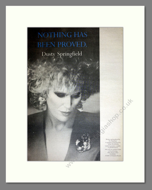 Dusty Springfield - Nothing Has Been Proved. Vintage Advert 1989 (ref AD16911)