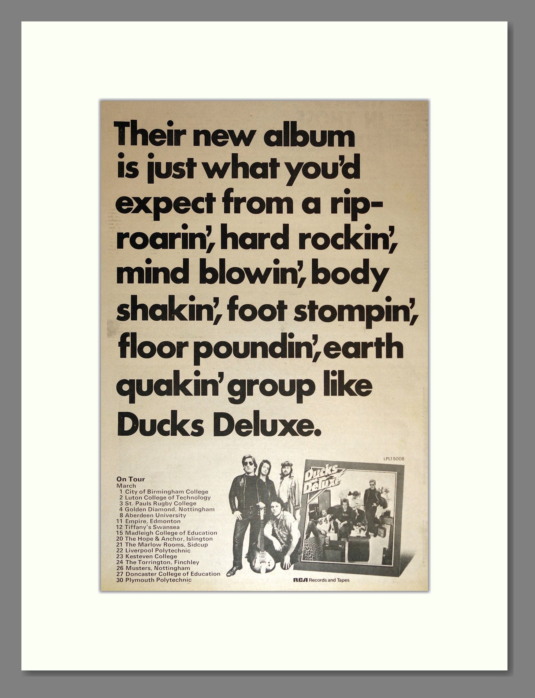 Ducks Deluxe - UK Tour. Vintage Advert 1974 (ref AD16949)