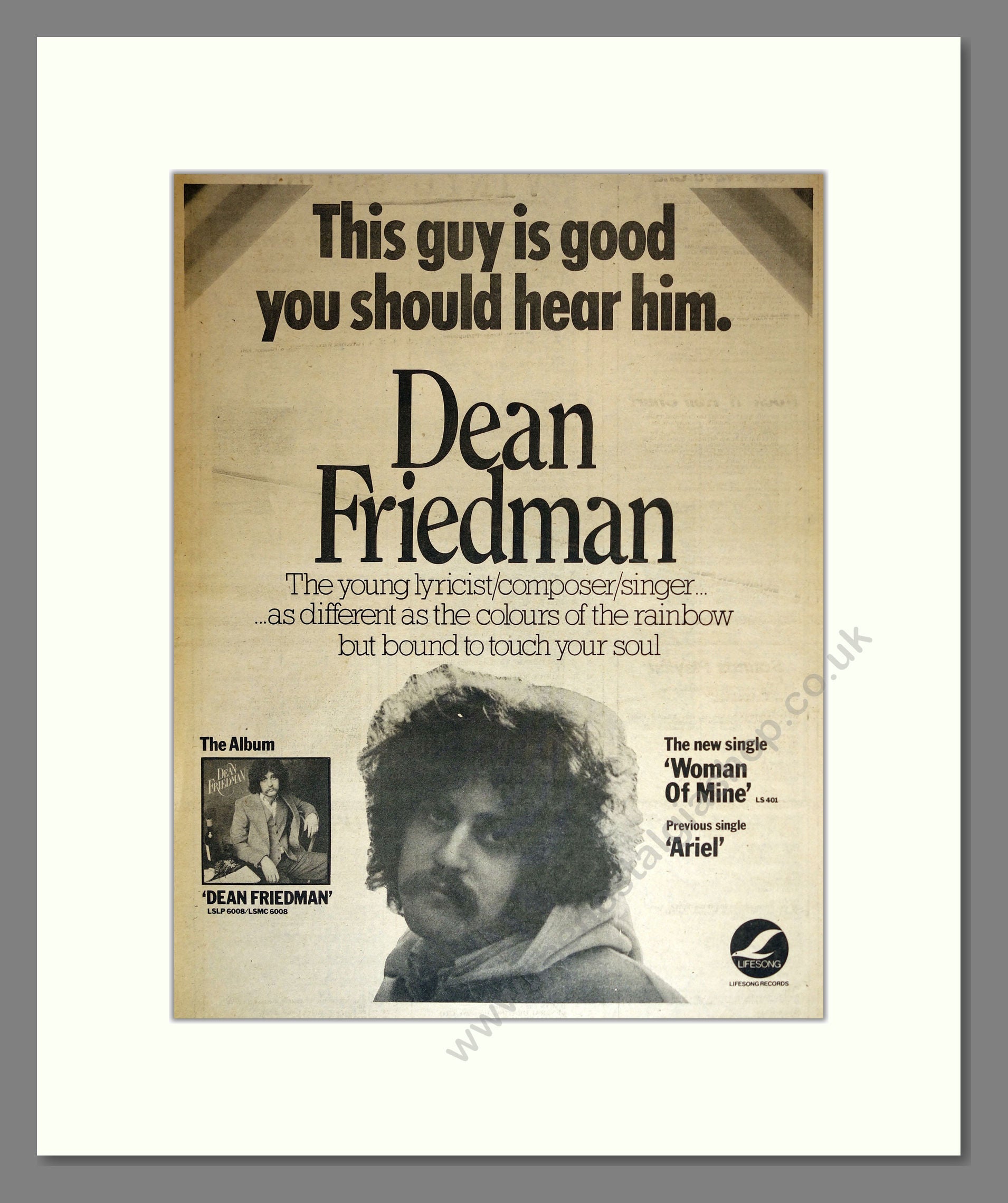 Dean Friedman - Self Titled Album. Vintage Advert 1978 (ref AD16961)