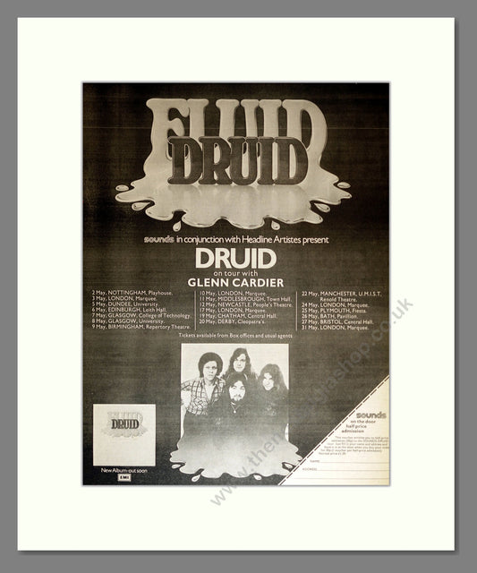 Druid - Fluid Druid UK Tour with Glenn Cardier. Vintage Advert 1976 (ref AD16969)