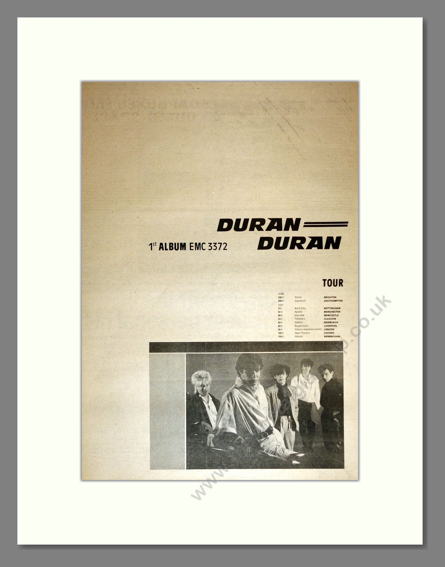 Duran Duran - Debut Album UK Tour. Vintage Advert 1981 (ref AD16976)