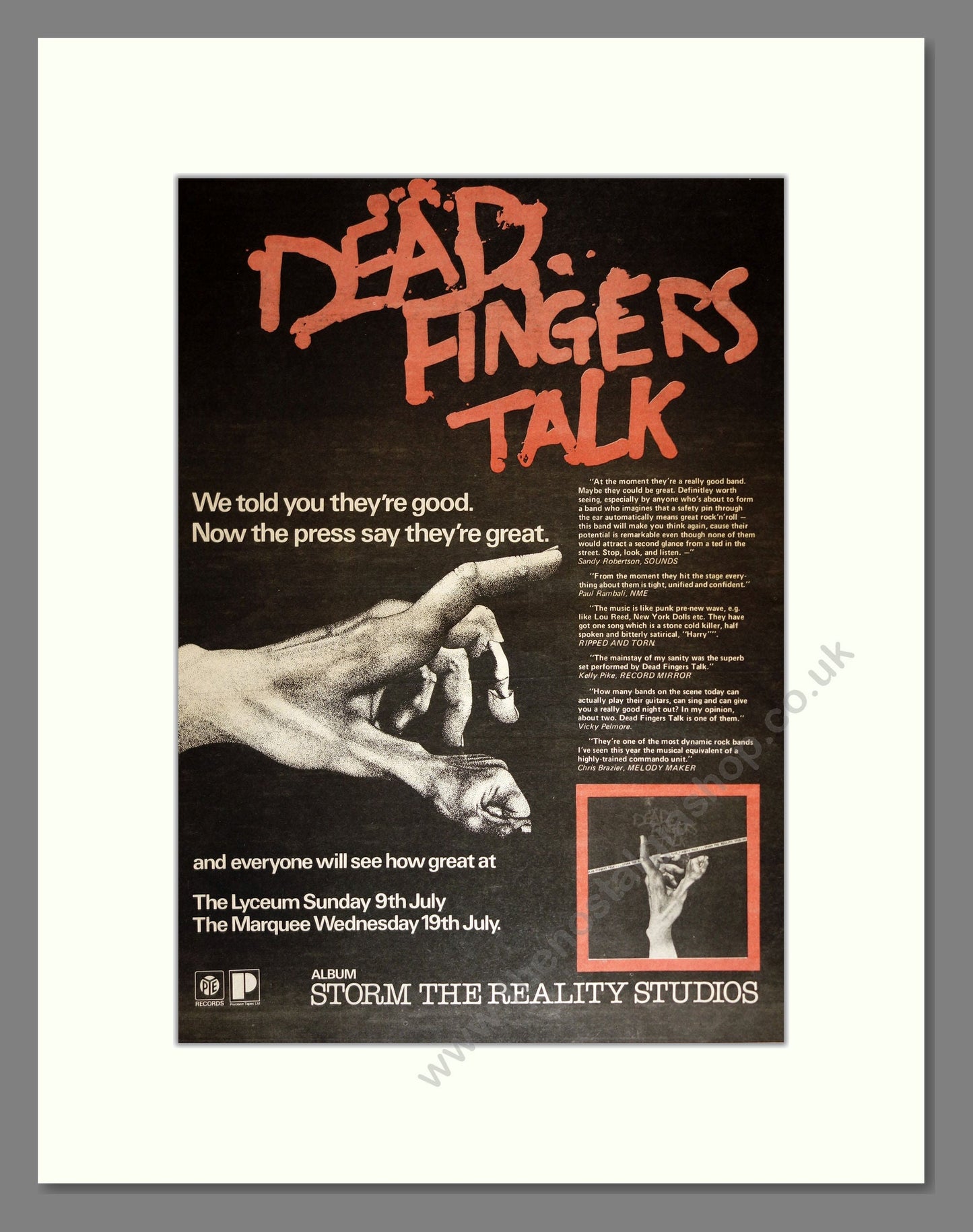 Dead Fingers Talk - Storm The Reality Studios. Vintage Advert 1978 (ref AD16996)